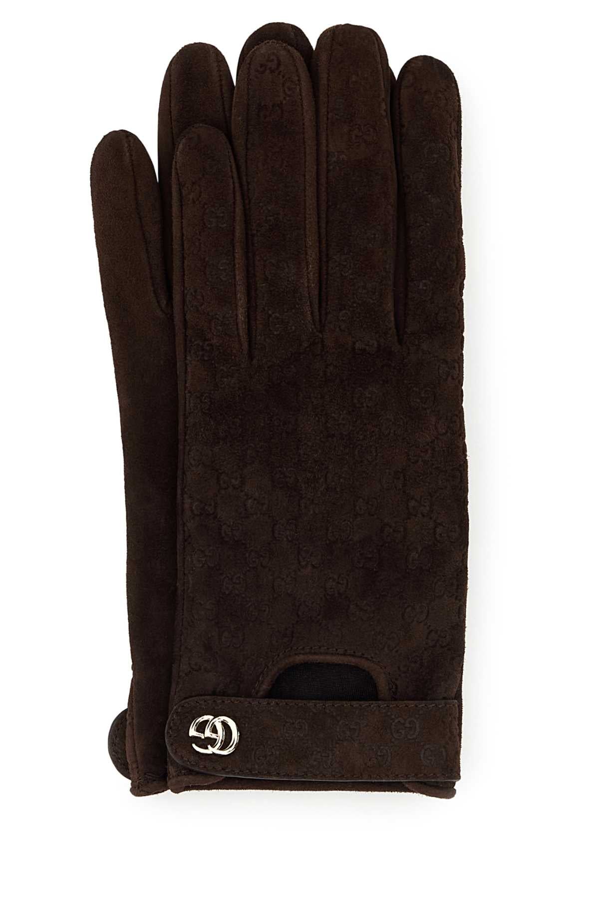 Gucci Women Brown Suede Gloves GUCCI