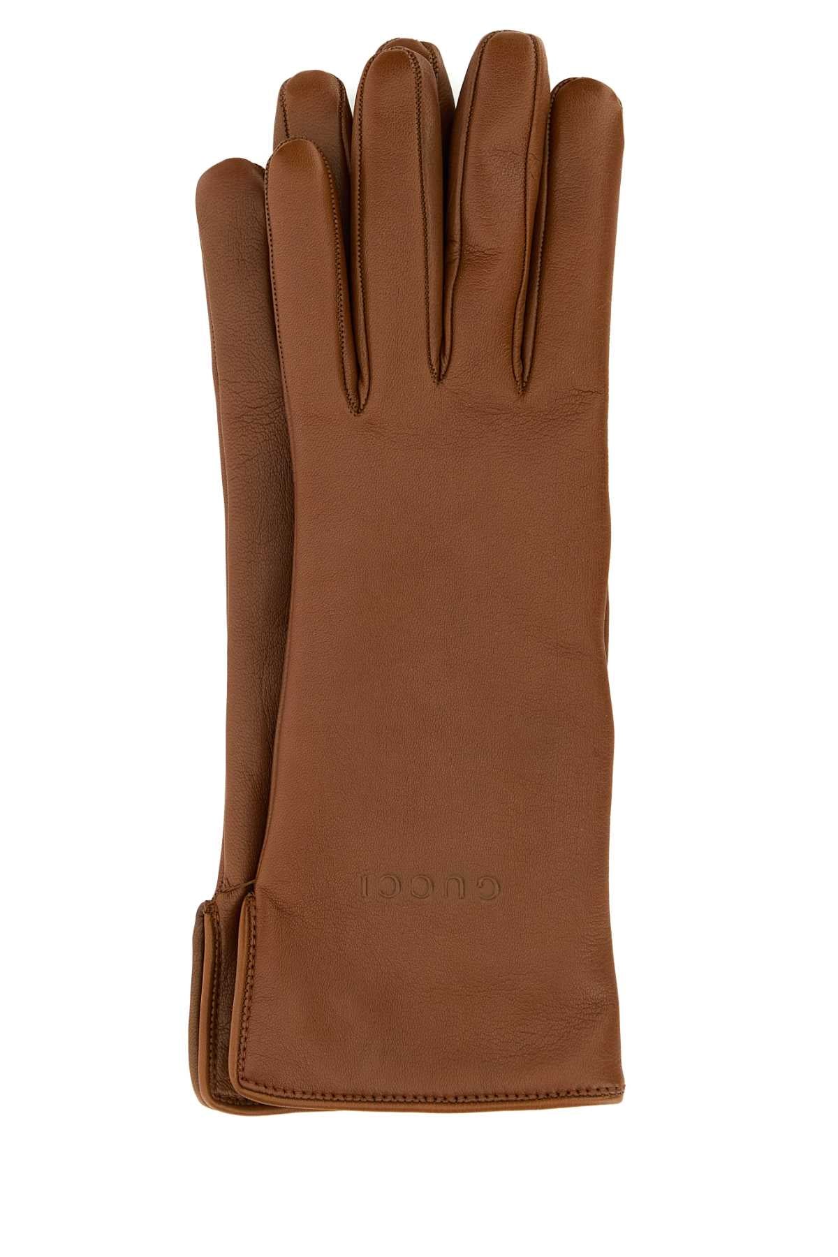 Gucci Women Caramel Leather Gloves