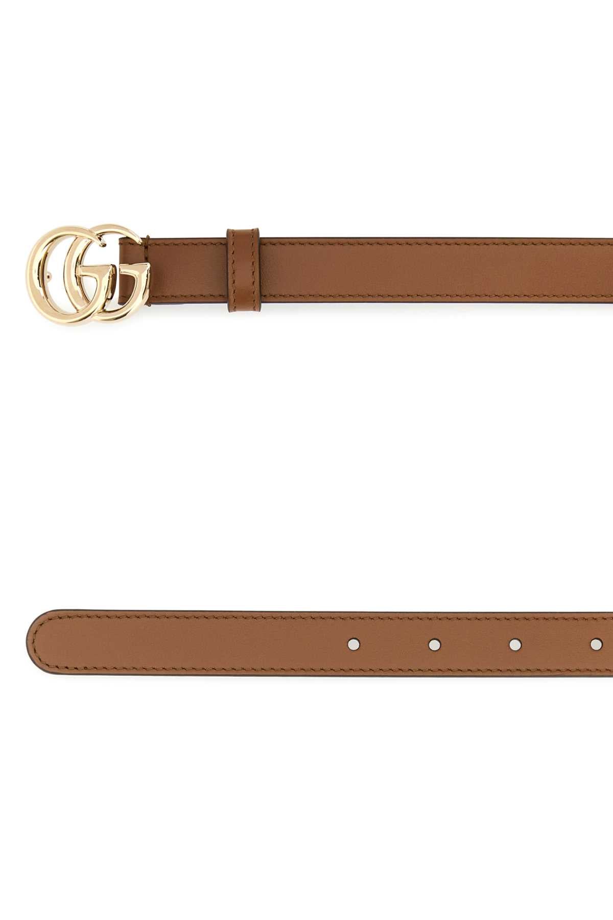 Gucci Women Brown Leather Gg Belt GUCCI