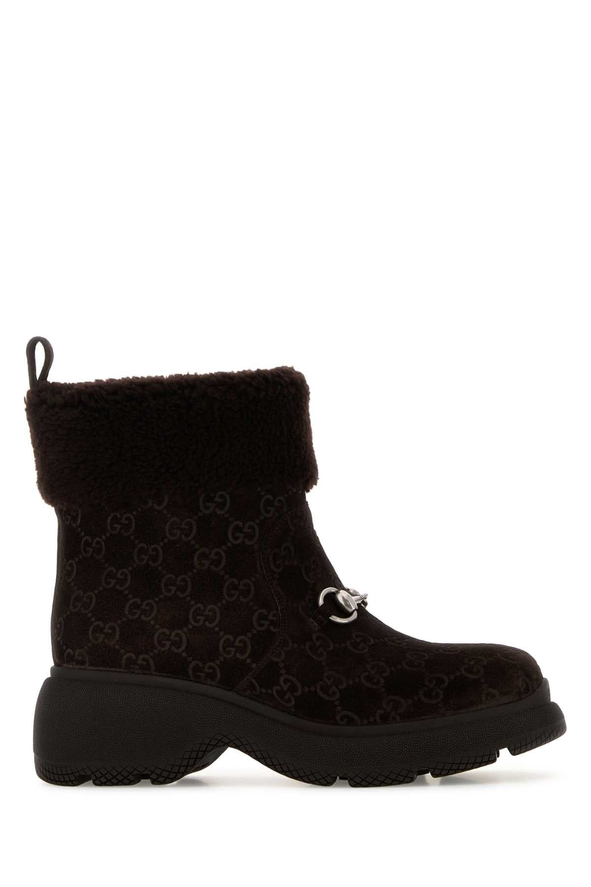 Gucci Women Dark Brown Suede Ankle Boots GUCCI
