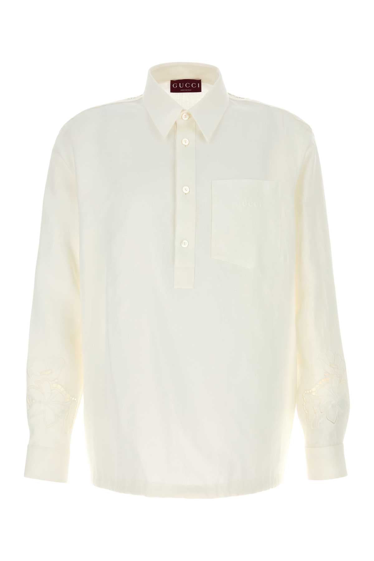 Gucci Men White Linen Polo Shirt GUCCI