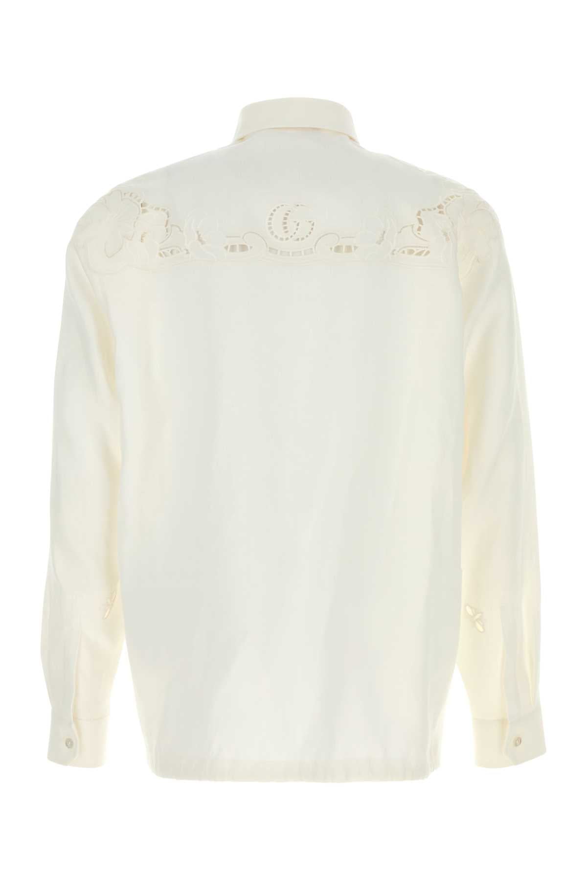Gucci Men White Linen Polo Shirt GUCCI