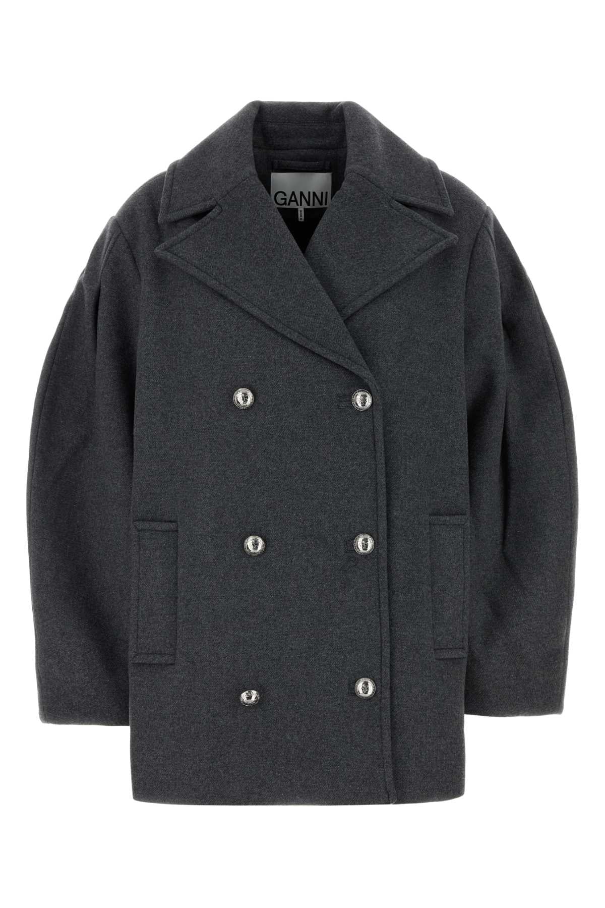 Ganni Women Grey Wool Blend Coat GANNI
