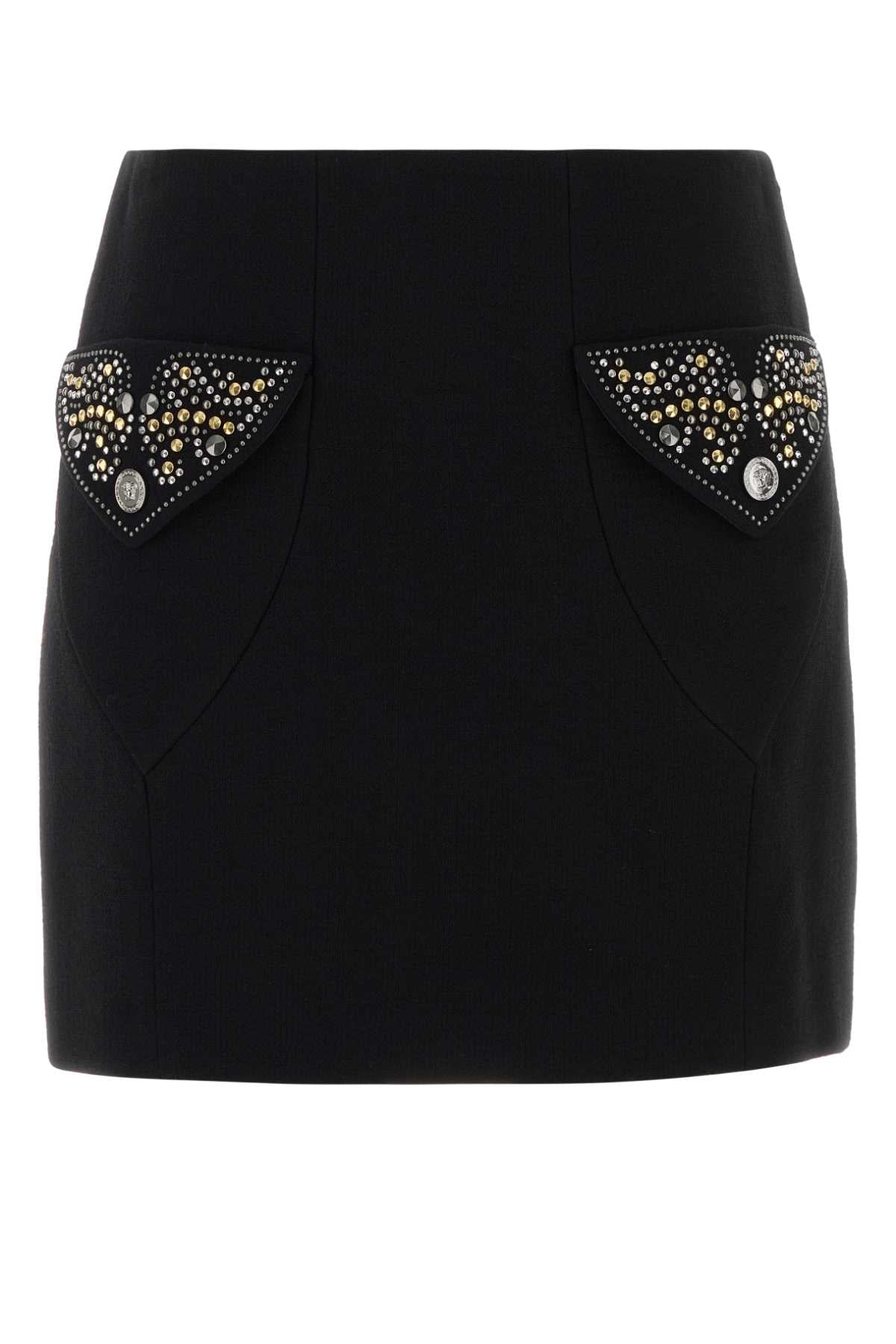 Versace Women Black Wool Mini Skirt VERSACE