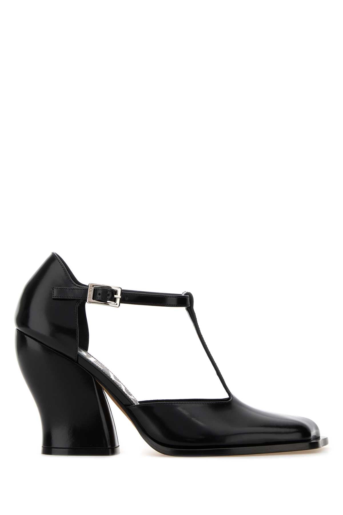 Loewe Women Black Leather T-Bar Pumps LOEWE