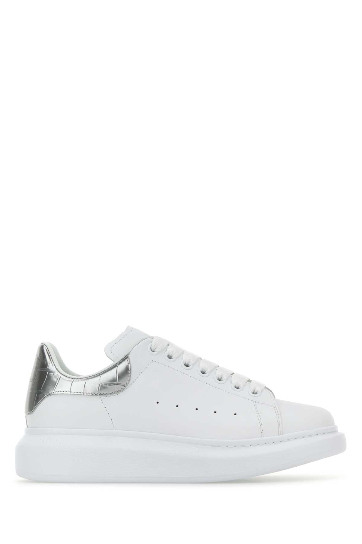 Alexander Mcqueen Women White Leather Sneakers With Silver Leather Heel ALEXANDER MCQUEEN