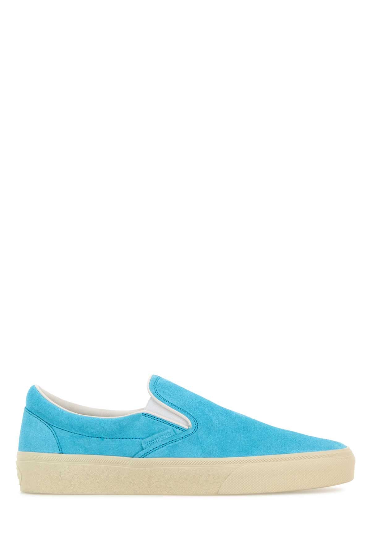 Tom Ford Men Light Blue Suede Slip Ons TOM FORD