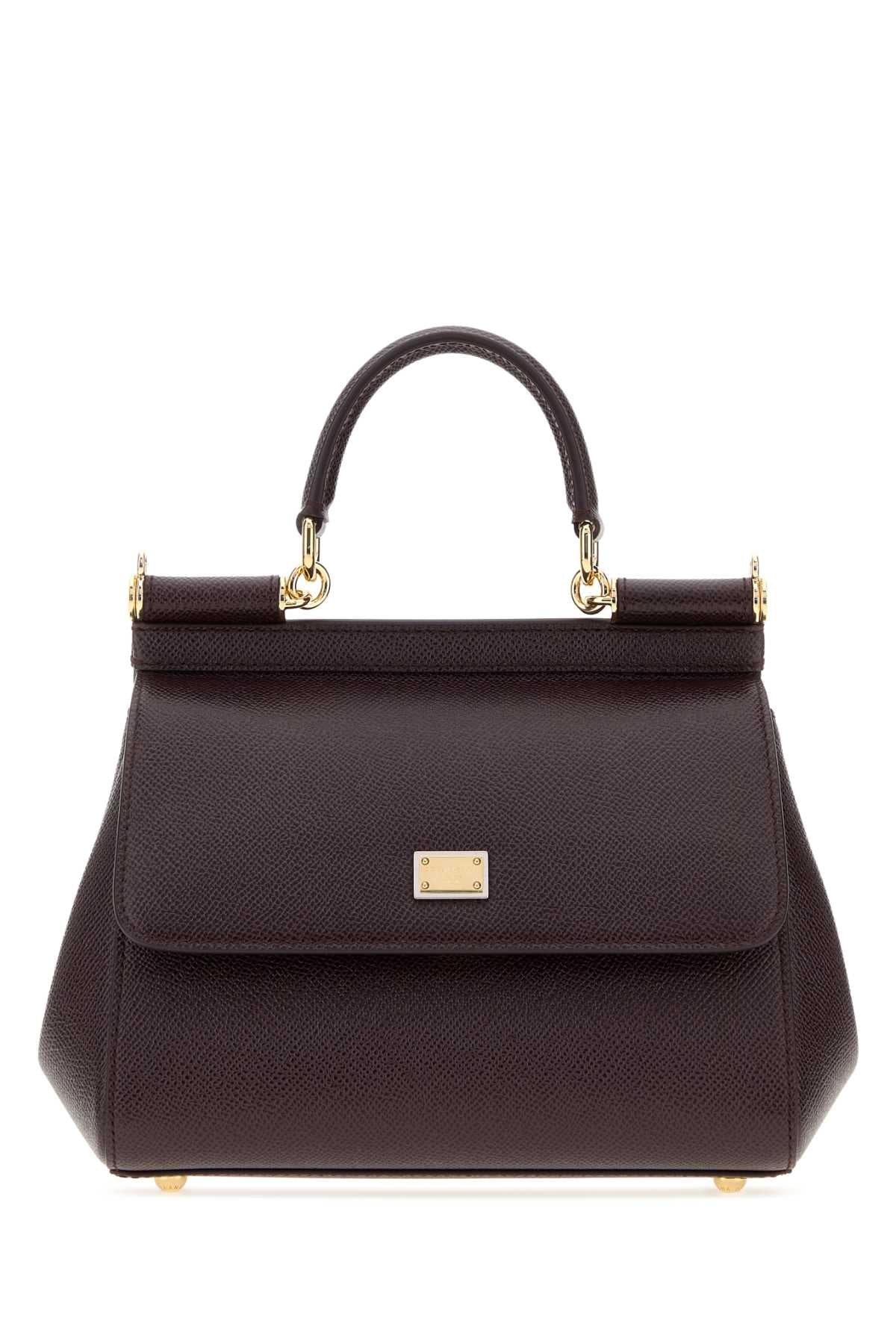 Dolce & Gabbana Women Aubergine Leather Medium Sicily Handbag DOLCE & GABBANA