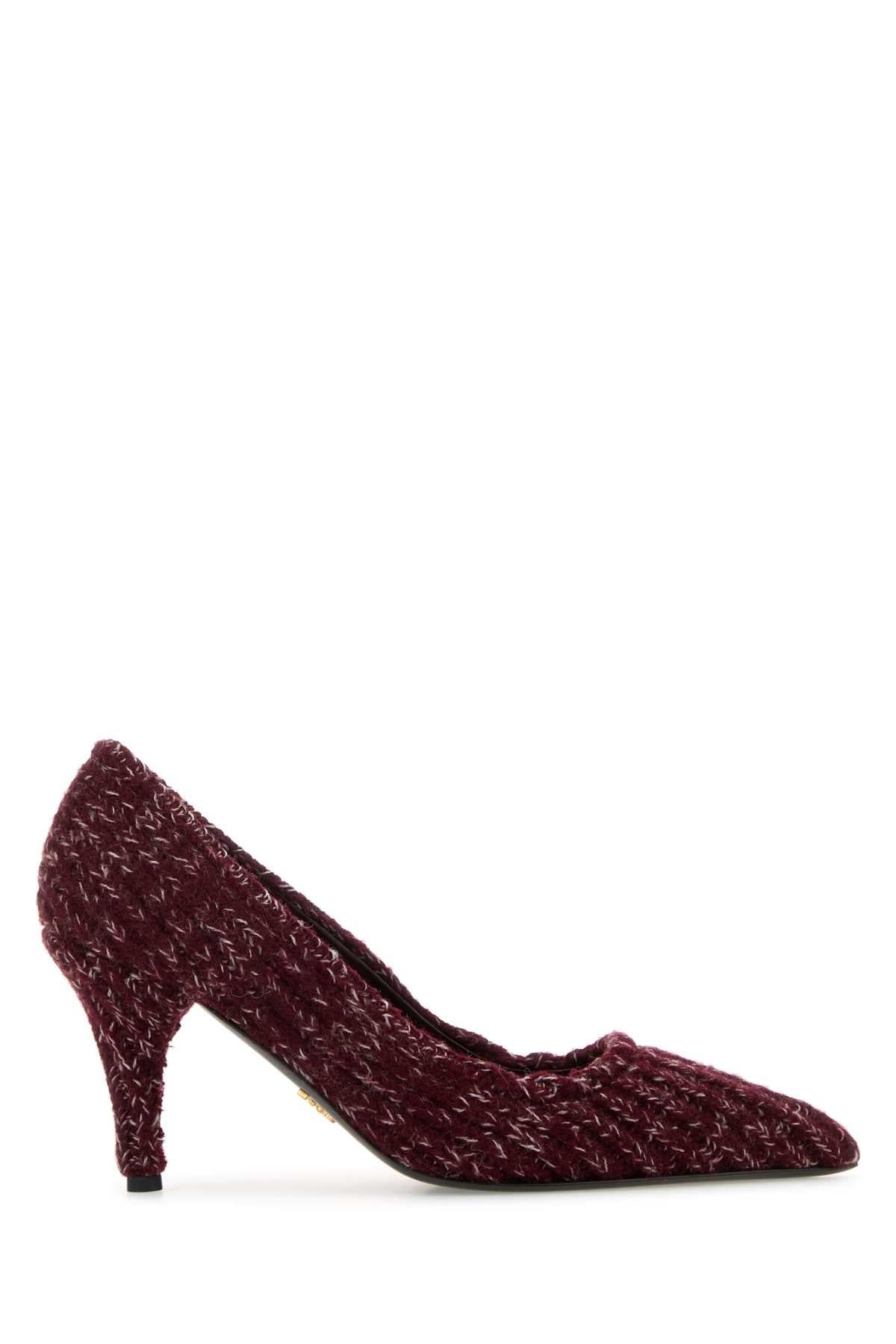 Prada Women Melange Bordeaux Fabric Pumps PRADA