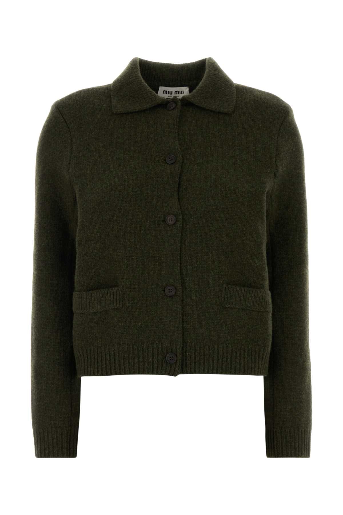 Miu Miu Women Bottle Green Wool Cardigan MIU MIU