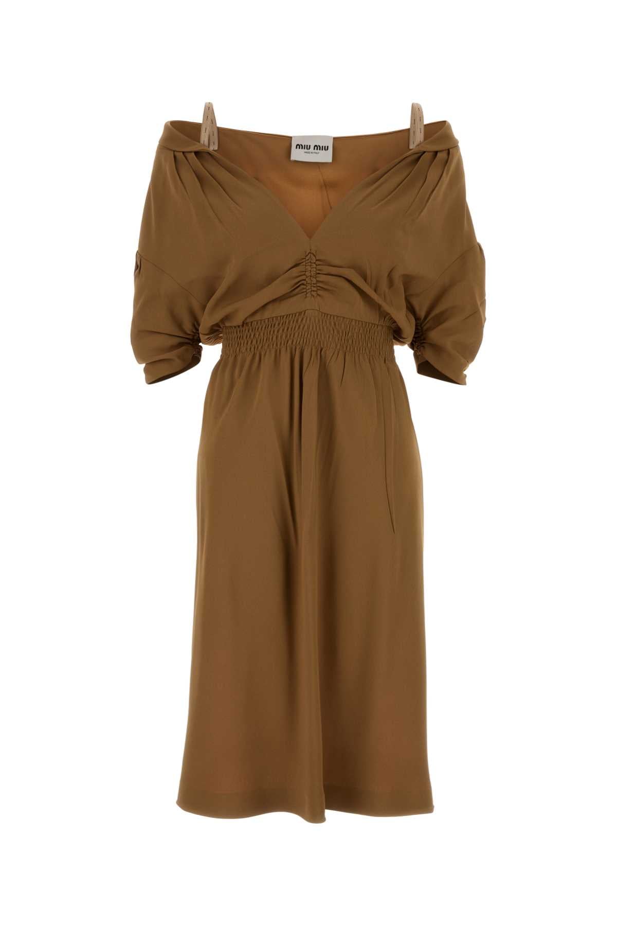 Miu Miu Women Camel Crepe Dress MIU MIU