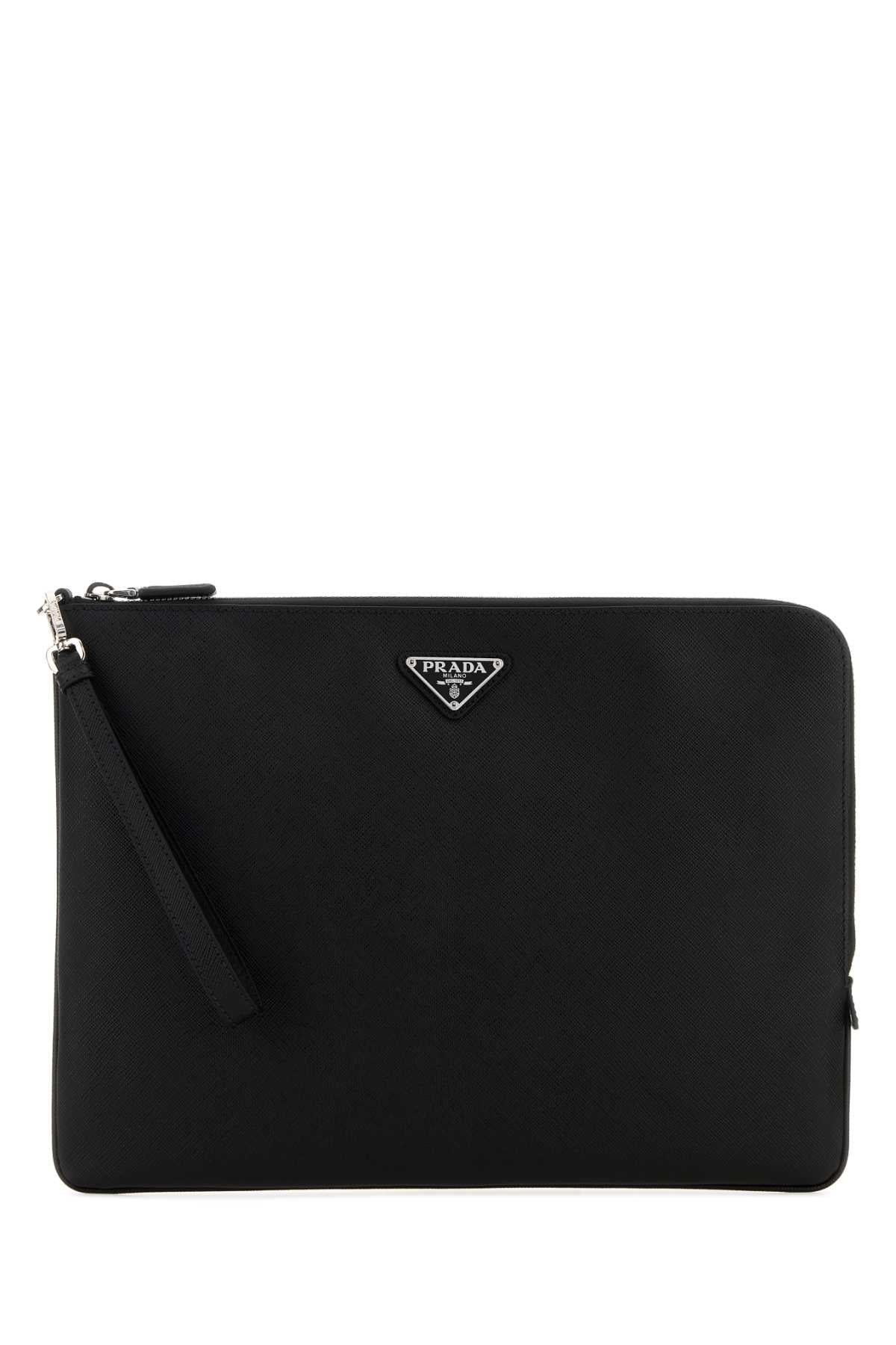 Prada Men Black Leather Clutch PRADA