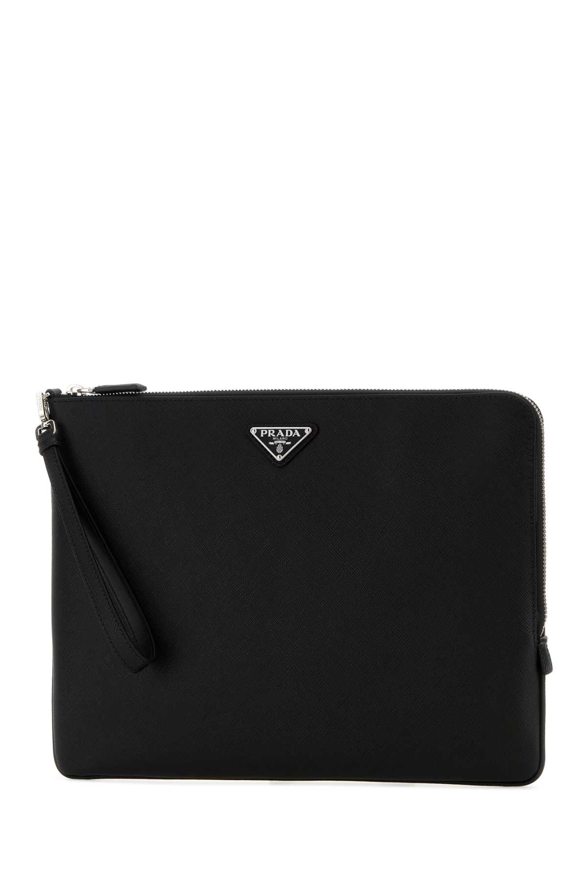 Prada Men Black Leather Clutch PRADA
