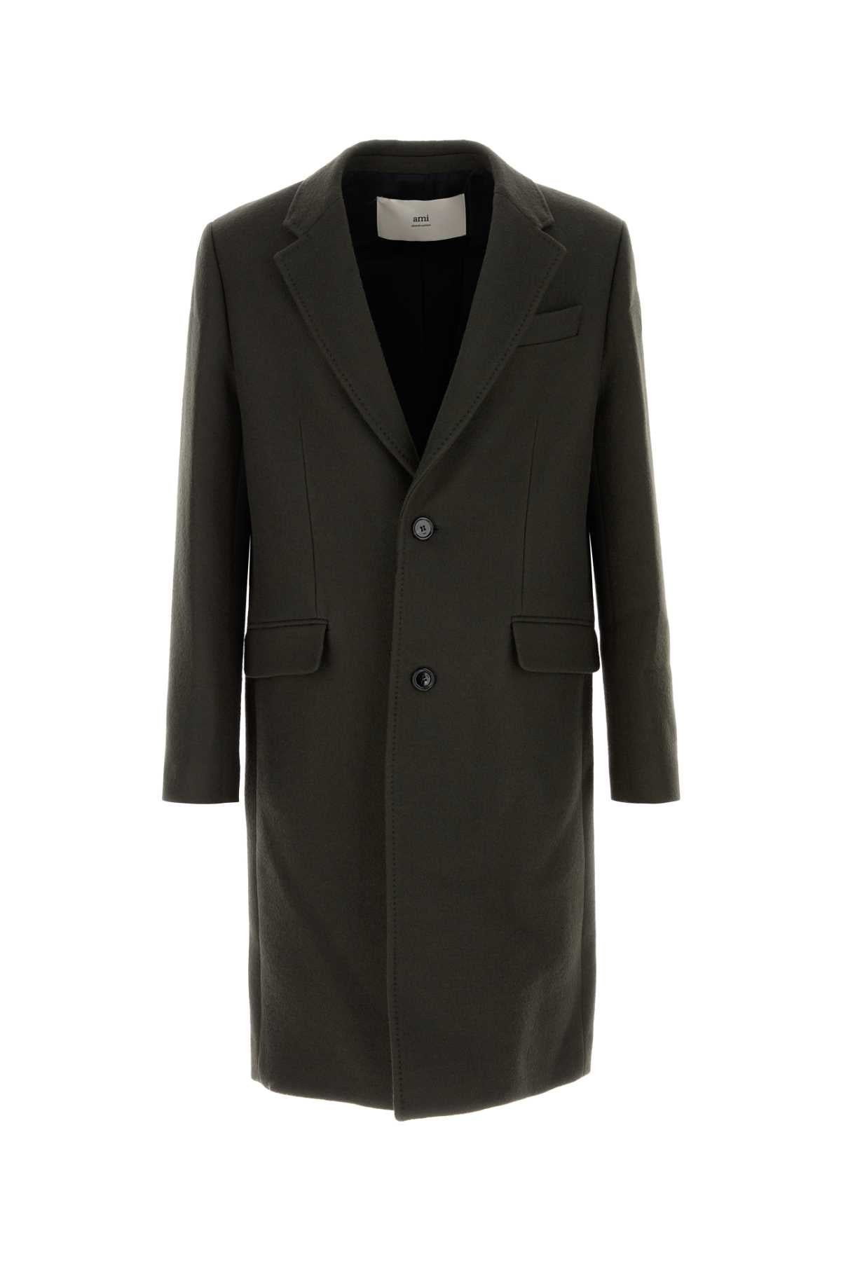 Ami Men Charcoal Wool Coat AMI PARIS