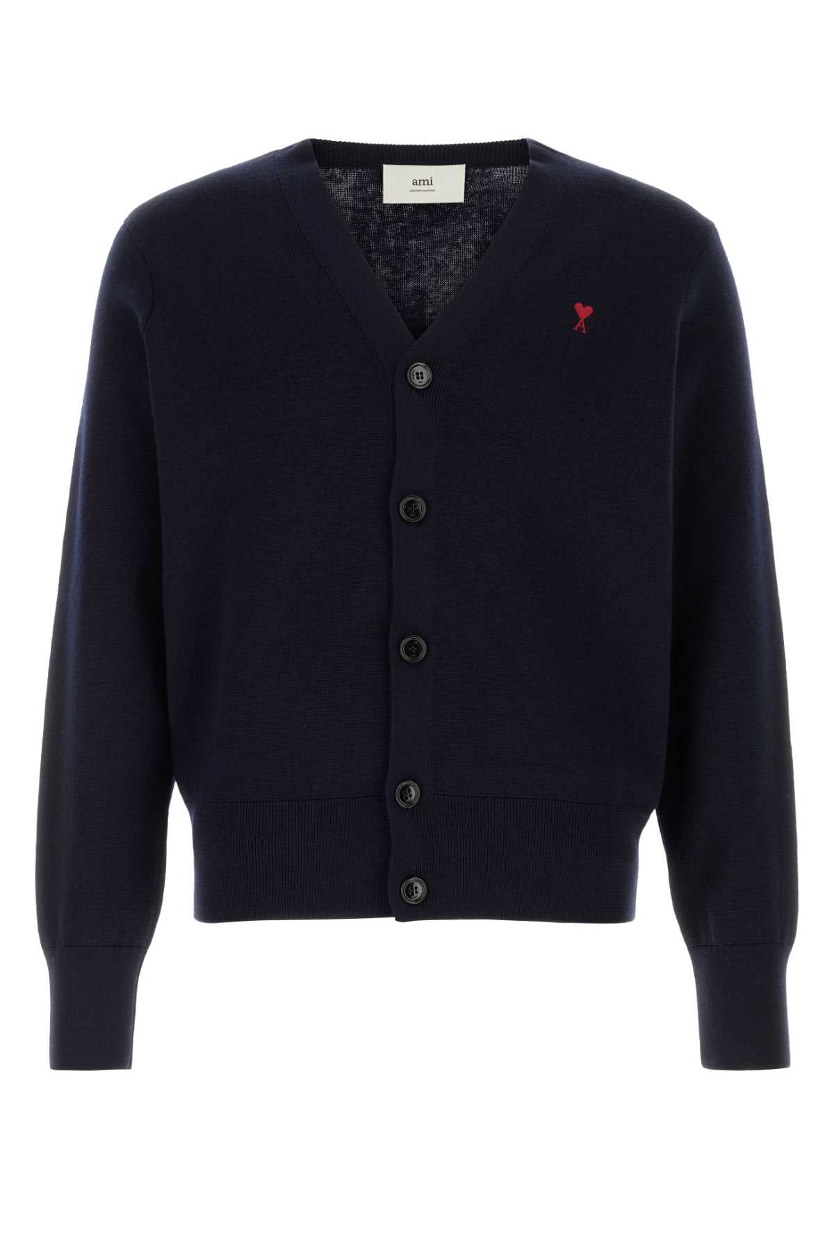 Ami Men Dark Blue Wool Cardigan AMI PARIS