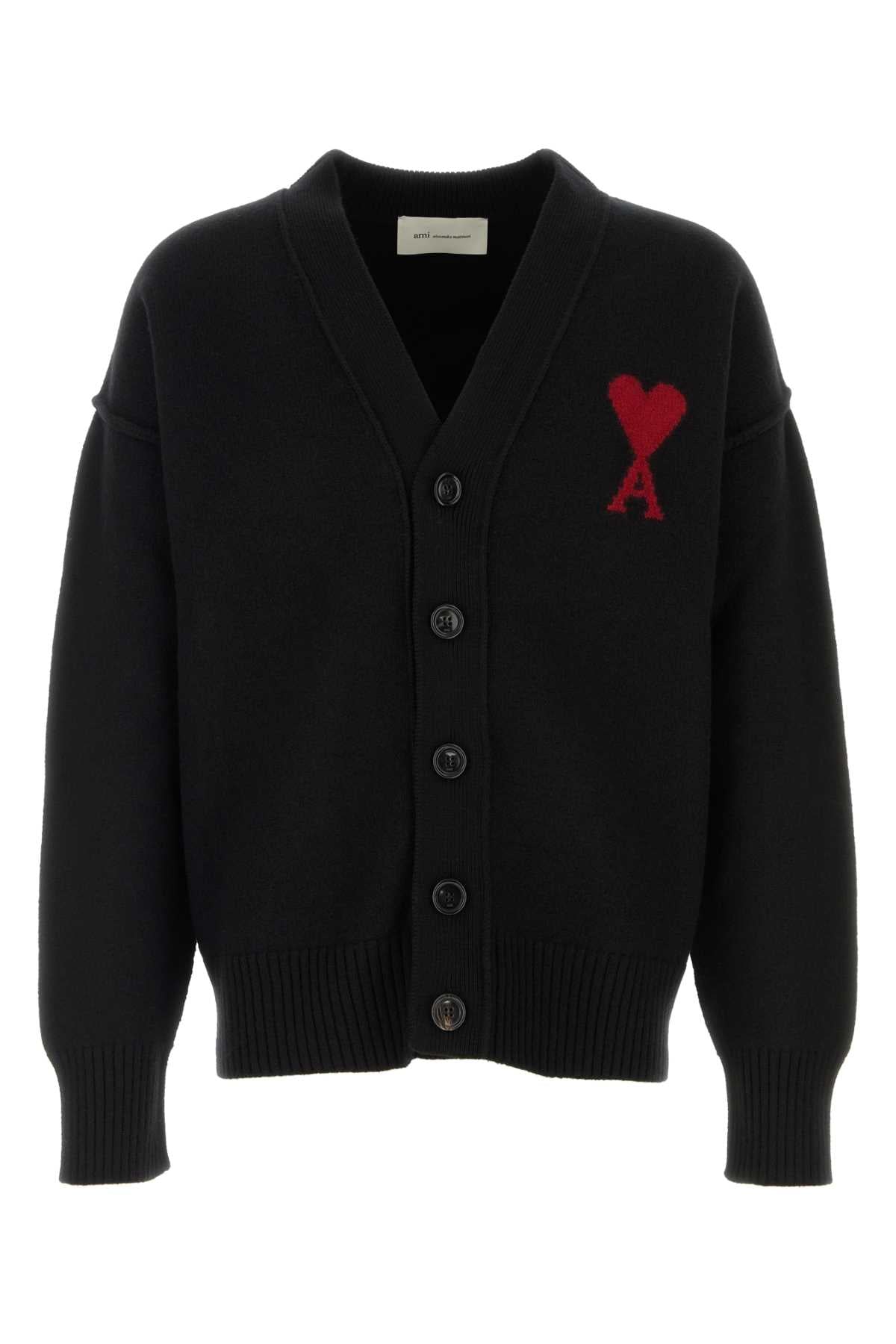 Ami Men Black Wool Cardigan AMI PARIS