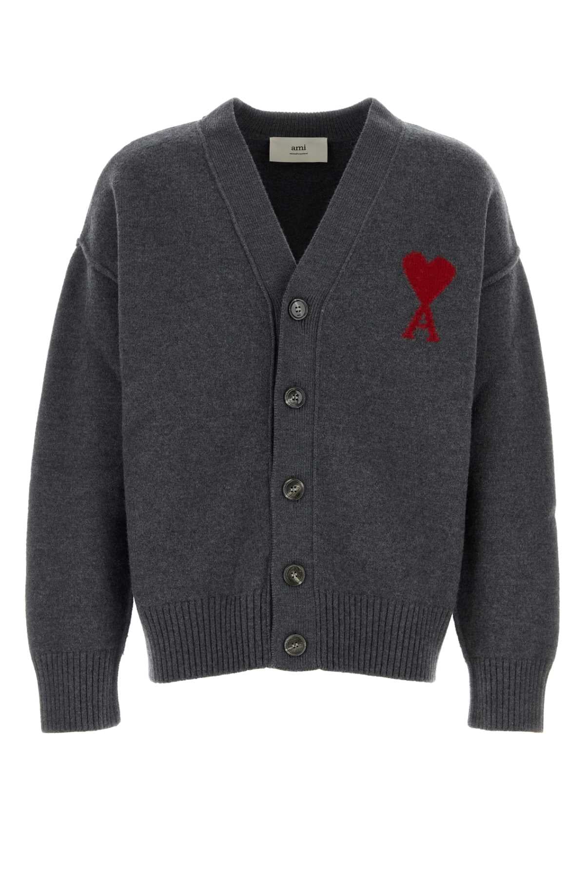 Ami Men Dark Grey Wool Cardigan AMI PARIS