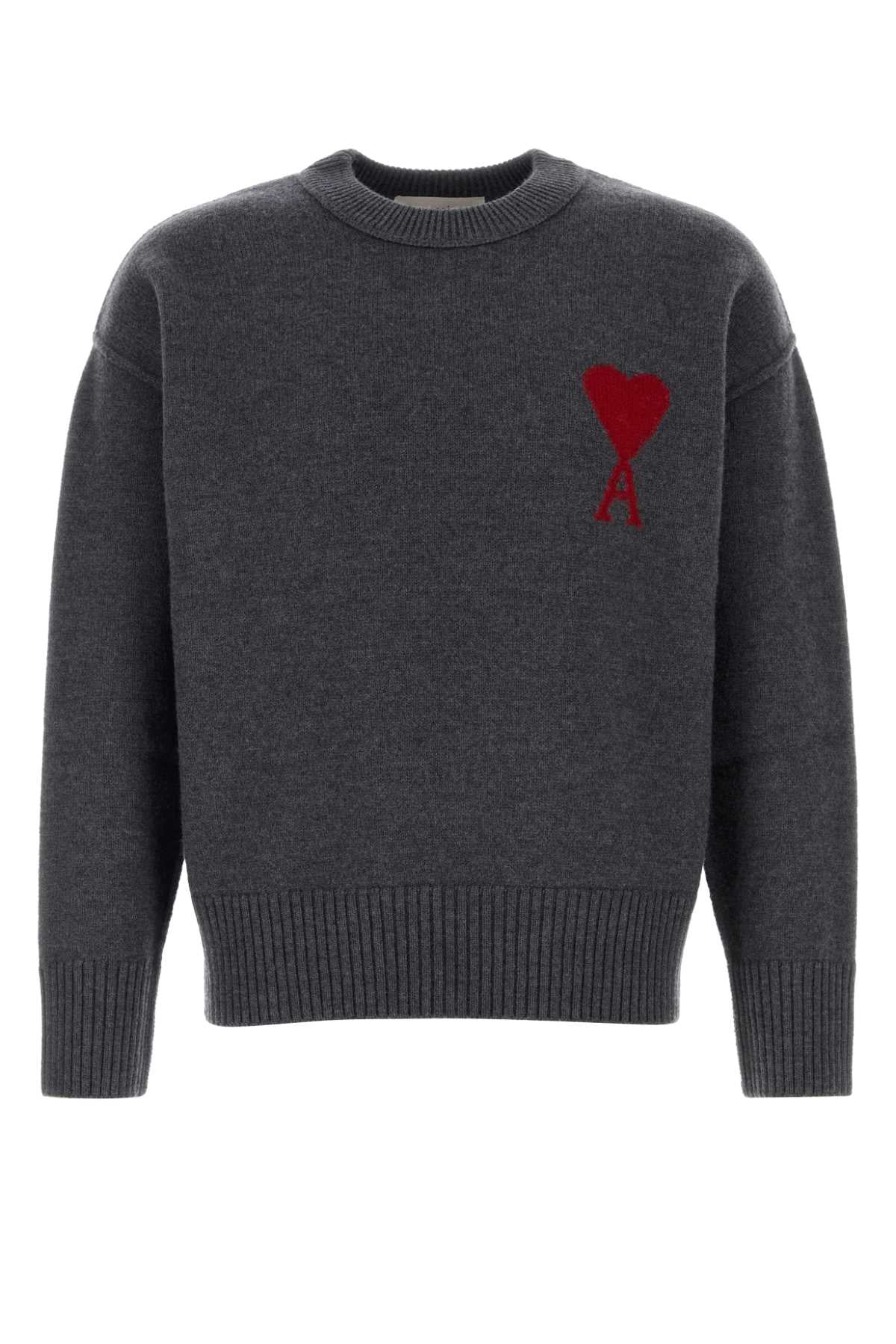 Ami Men Dark Grey Wool Sweater AMI PARIS