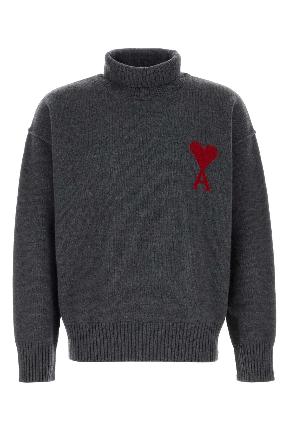 Ami Men Dark Grey Wool Sweater AMI PARIS