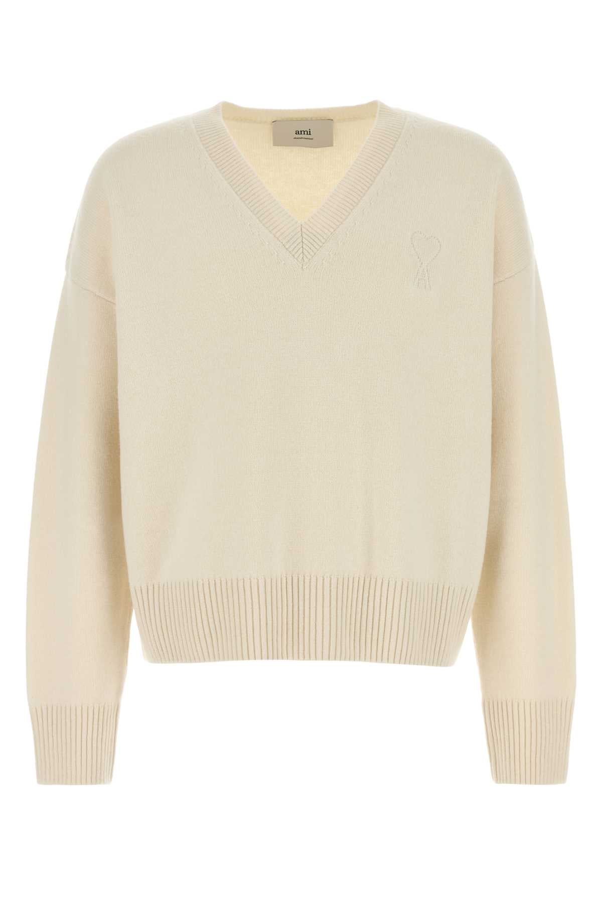 Ami Men Ivory Wool Blend Sweater AMI PARIS