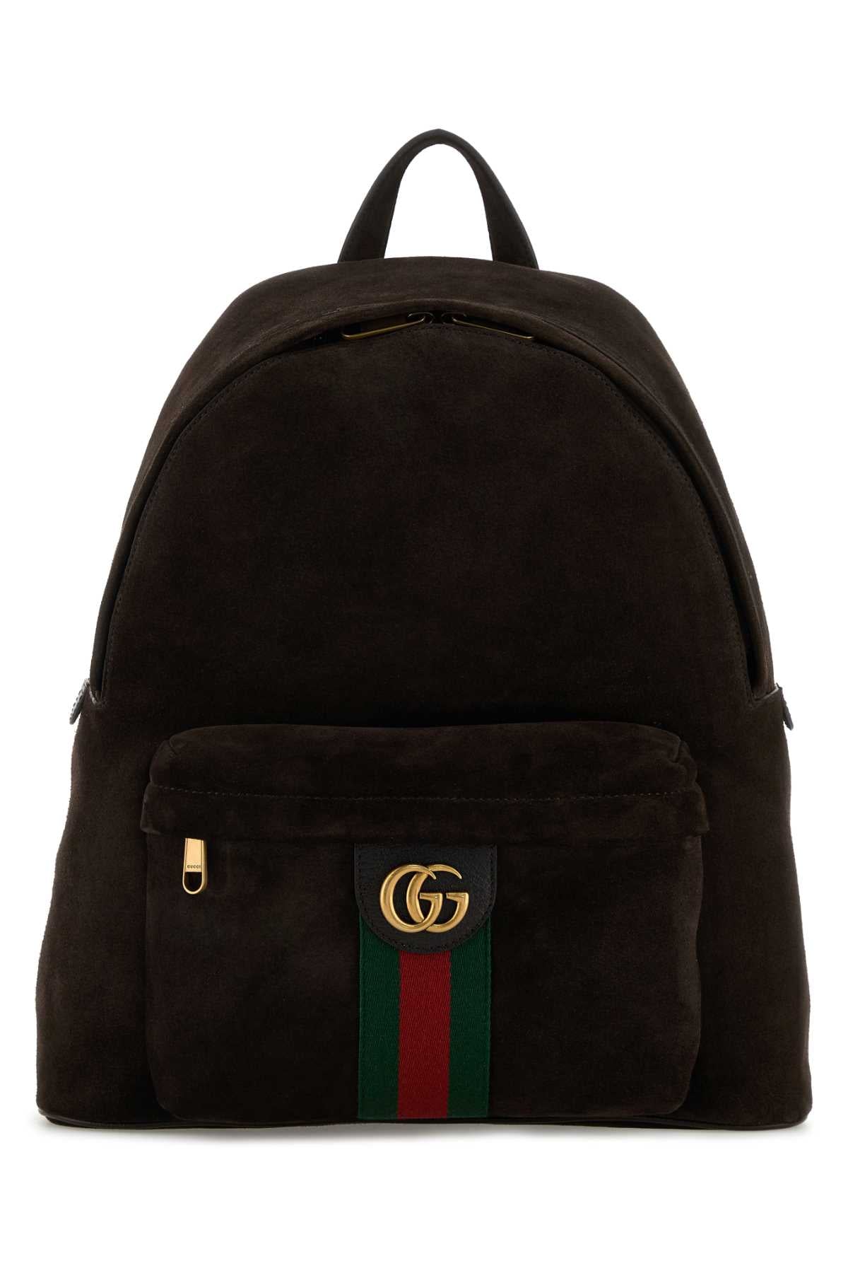 Gucci Men Dark Brown Suede Medium Ophidia Backpack GUCCI