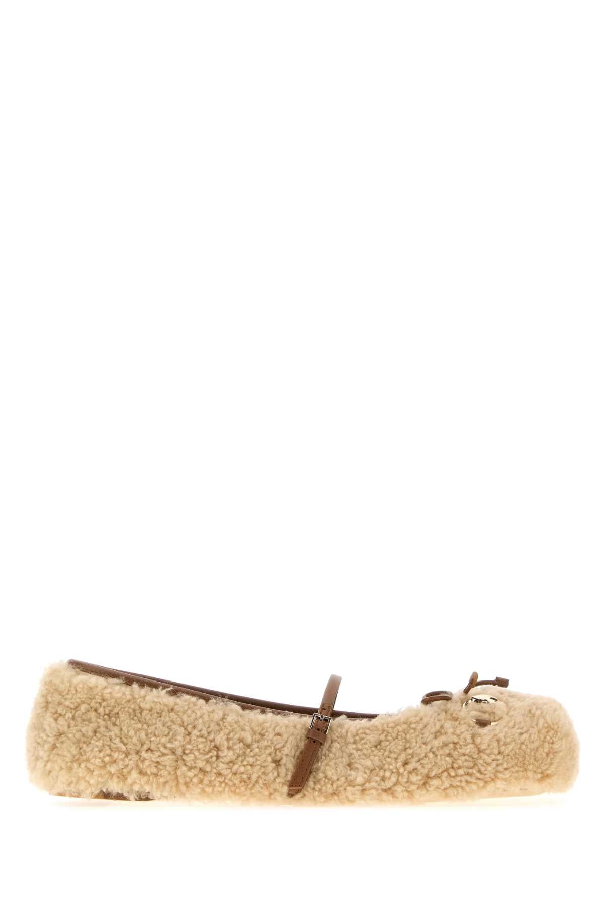Gucci Women Beige Shearling Ballerinas GUCCI