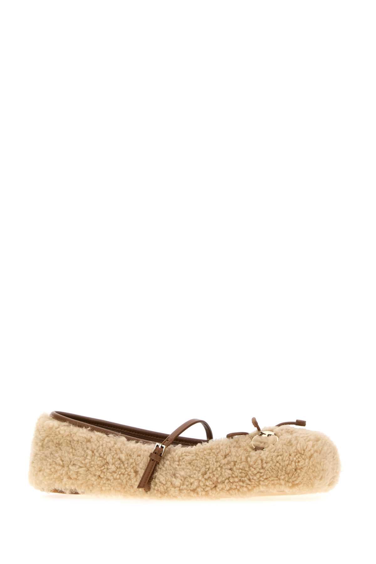 Gucci Women Beige Shearling Ballerinas GUCCI
