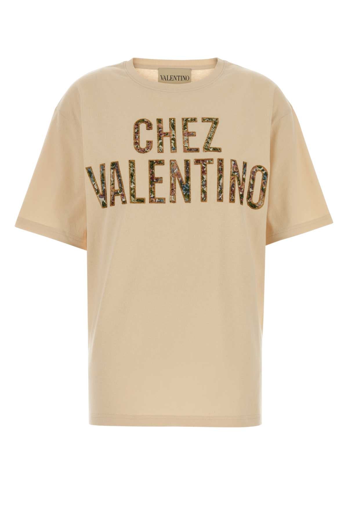 Valentino Garavani Women Beige Cotton T-Shirt VALENTINO GARAVANI