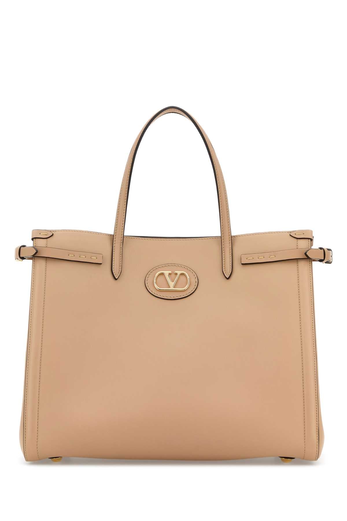 Valentino Garavani Women Beige Leather Vlogo Signature Shopping Bag VALENTINO GARAVANI