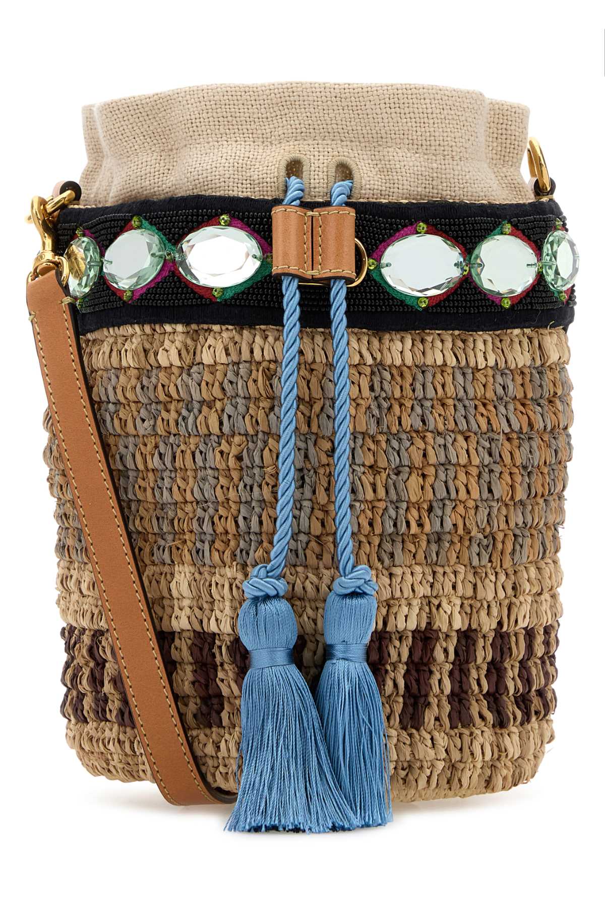 Valentino Garavani Women Embroidered Raffia Vlogo Signature Bucket Bag VALENTINO GARAVANI