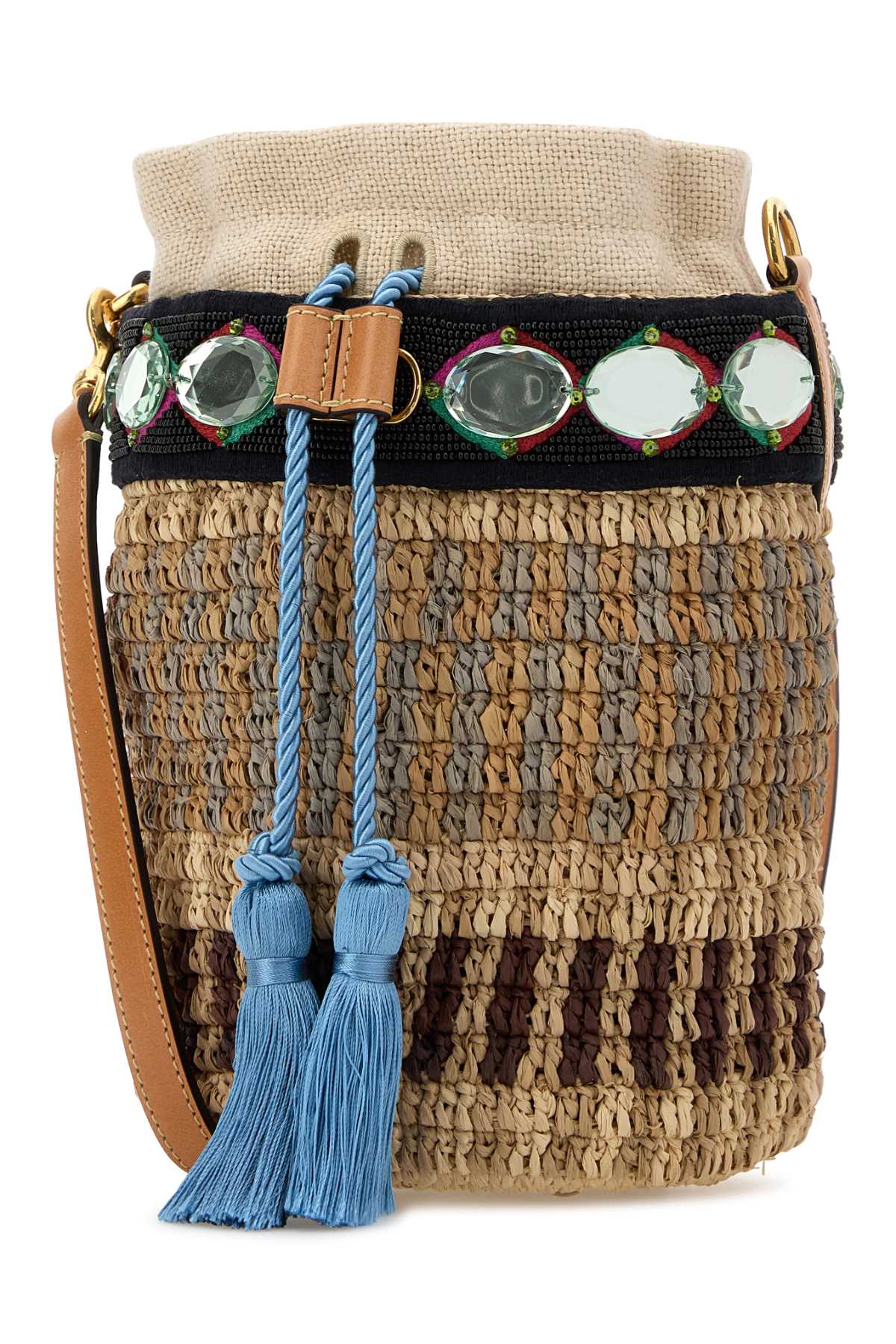 Valentino Garavani Women Embroidered Raffia Vlogo Signature Bucket Bag VALENTINO GARAVANI