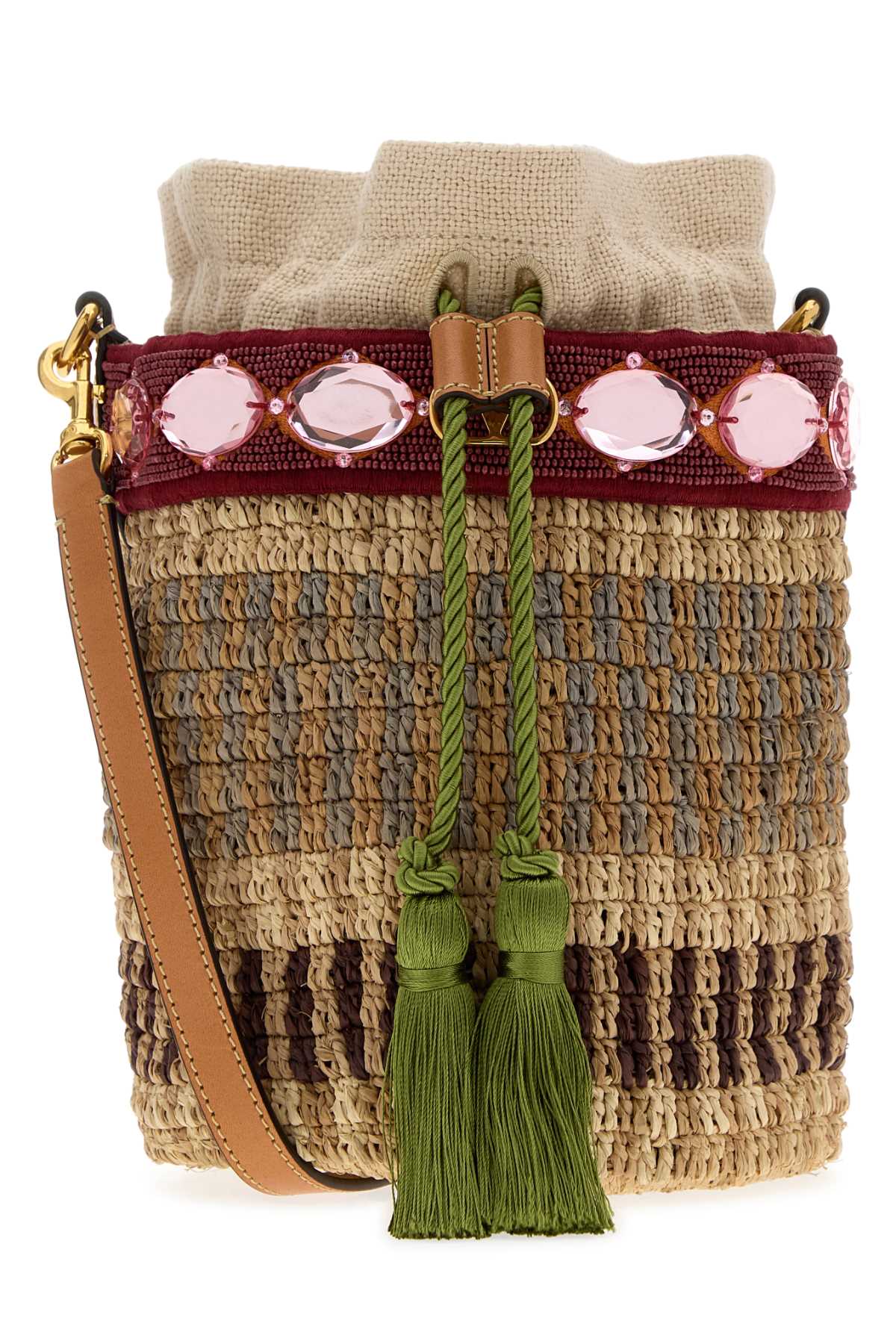 Valentino Garavani Women Embroidered Raffia Vlogo Signature Bucket Bag VALENTINO GARAVANI