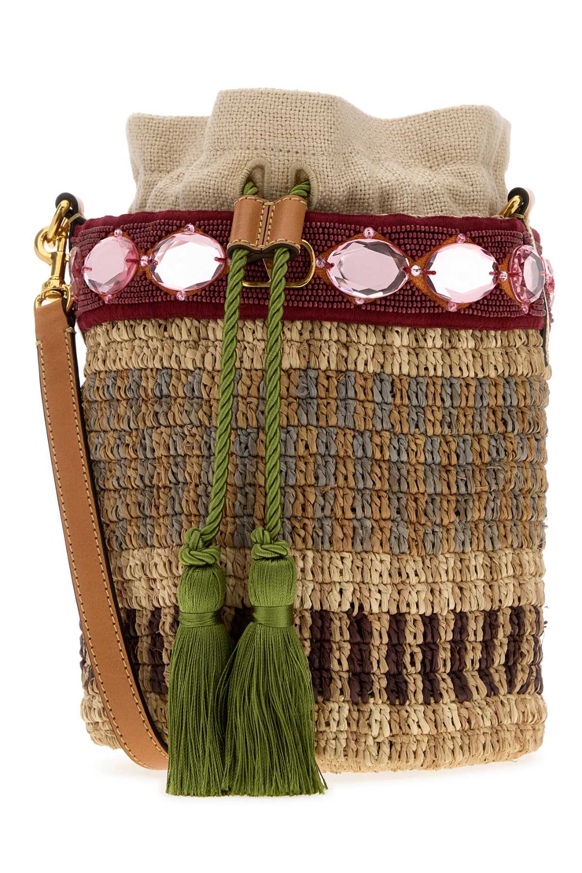 Valentino Garavani Women Embroidered Raffia Vlogo Signature Bucket Bag VALENTINO GARAVANI
