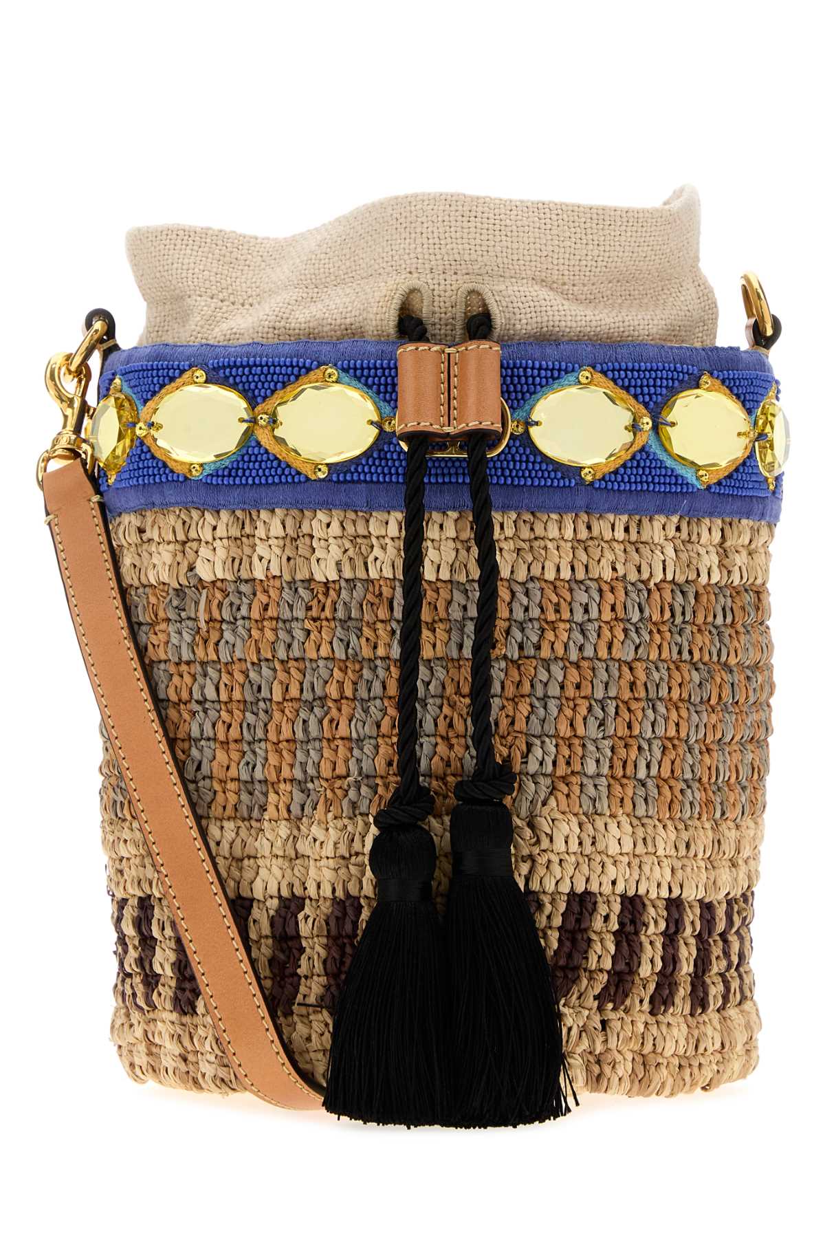 Valentino Garavani Women Embroidered Raffia Vlogo Signature Bucket Bag VALENTINO GARAVANI