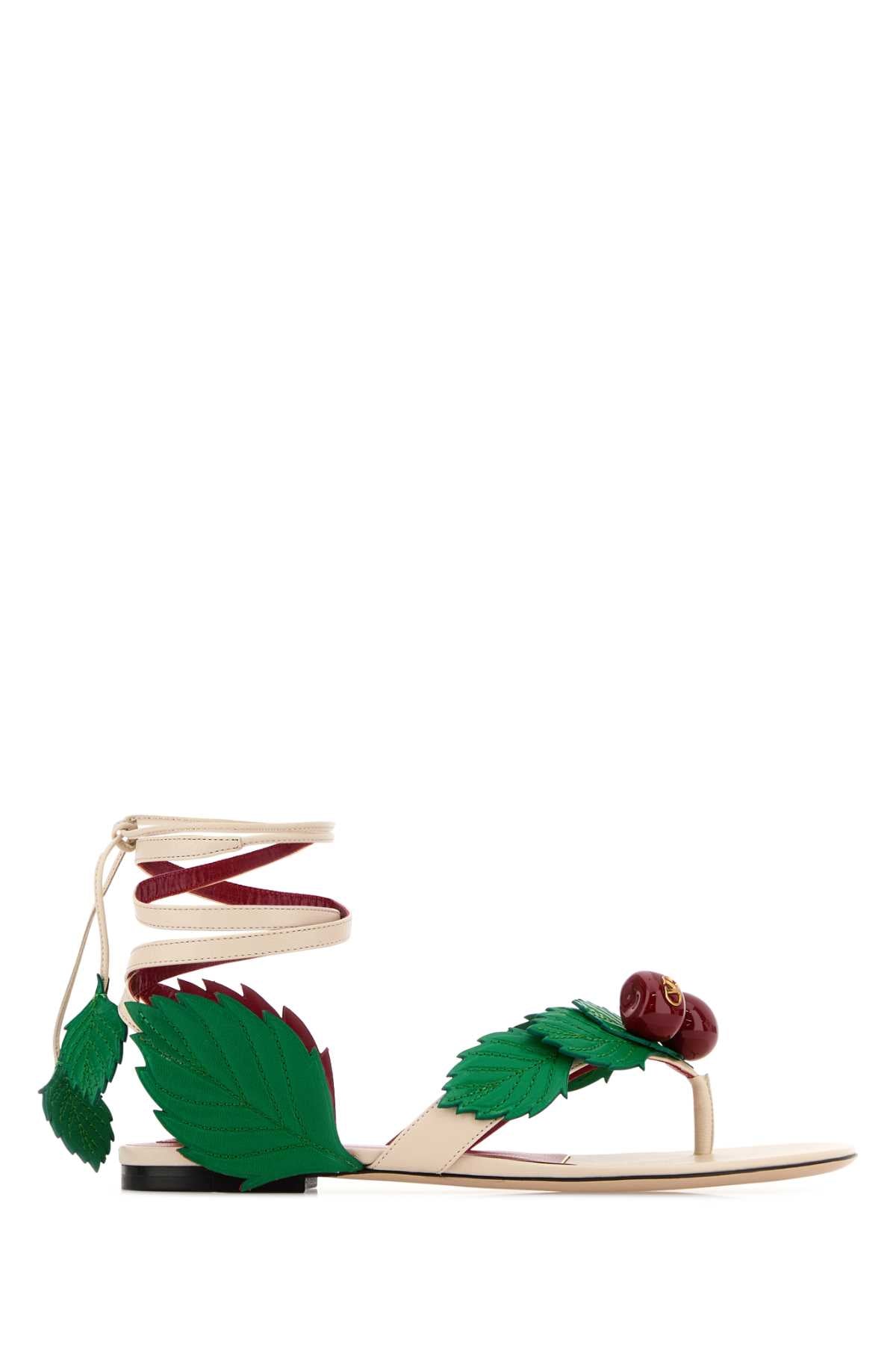 Valentino Garavani Women Ivory Leather Cherryfic Thong Sandals VALENTINO GARAVANI