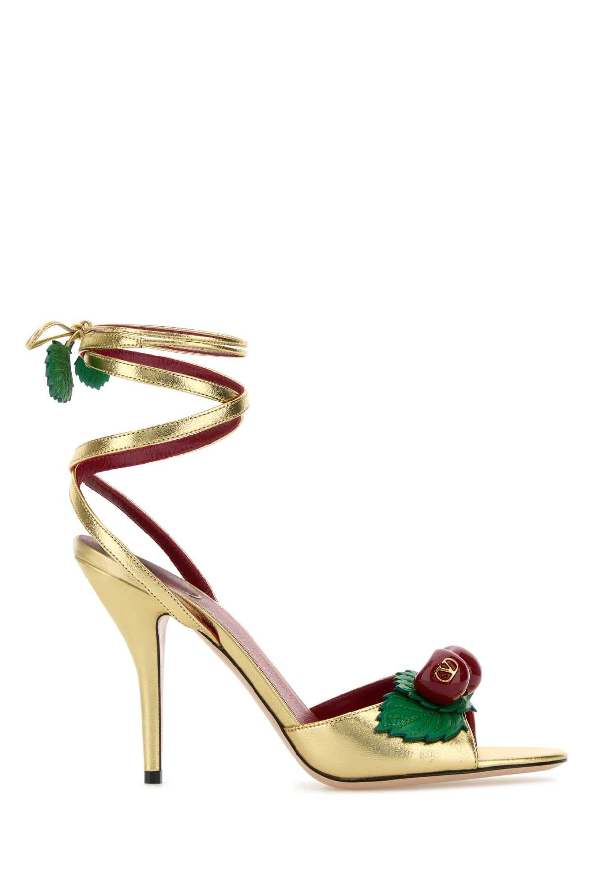 Valentino Garavani Women Gold Leather Cherryfic Sandals VALENTINO GARAVANI