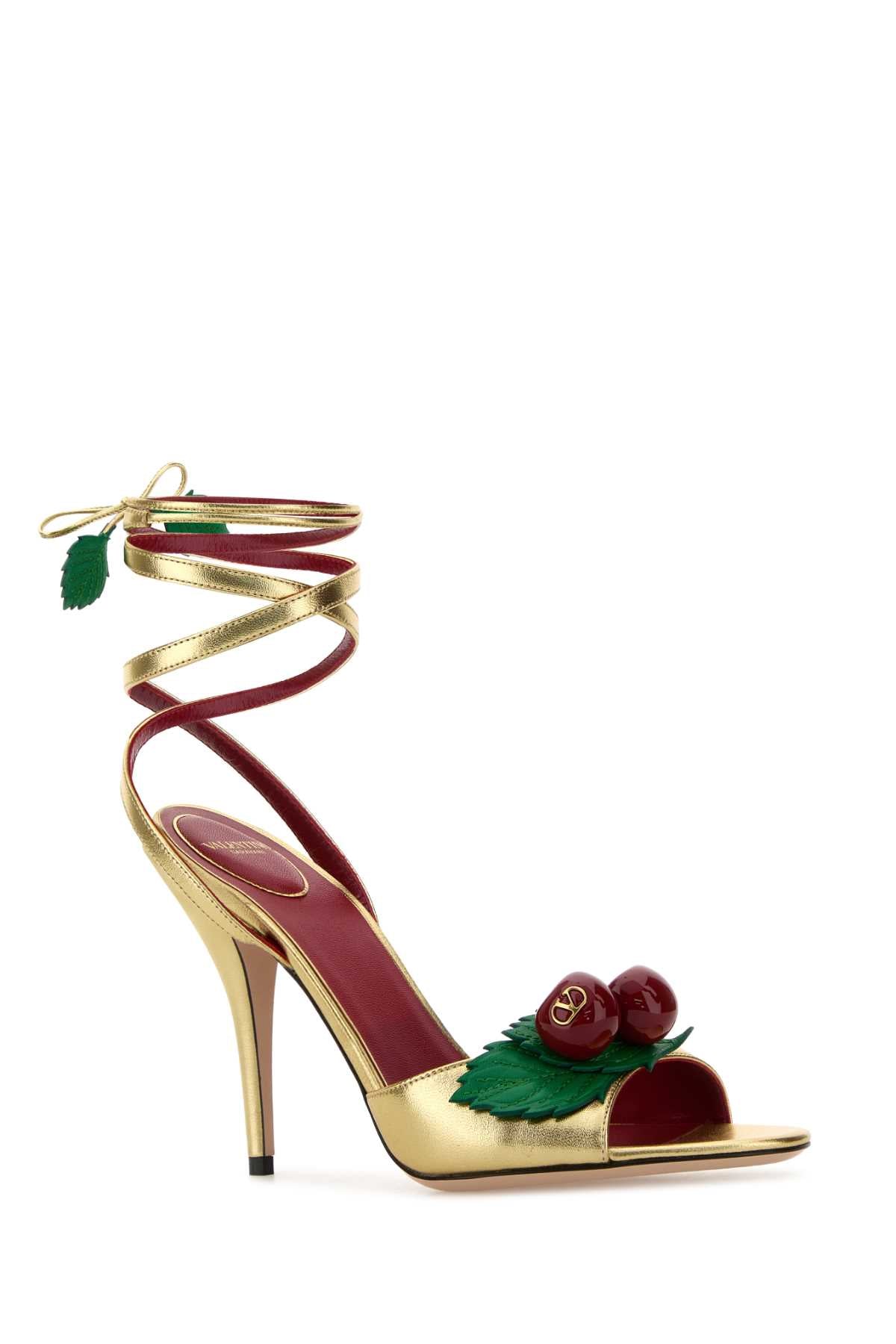 Valentino Garavani Women Gold Leather Cherryfic Sandals VALENTINO GARAVANI