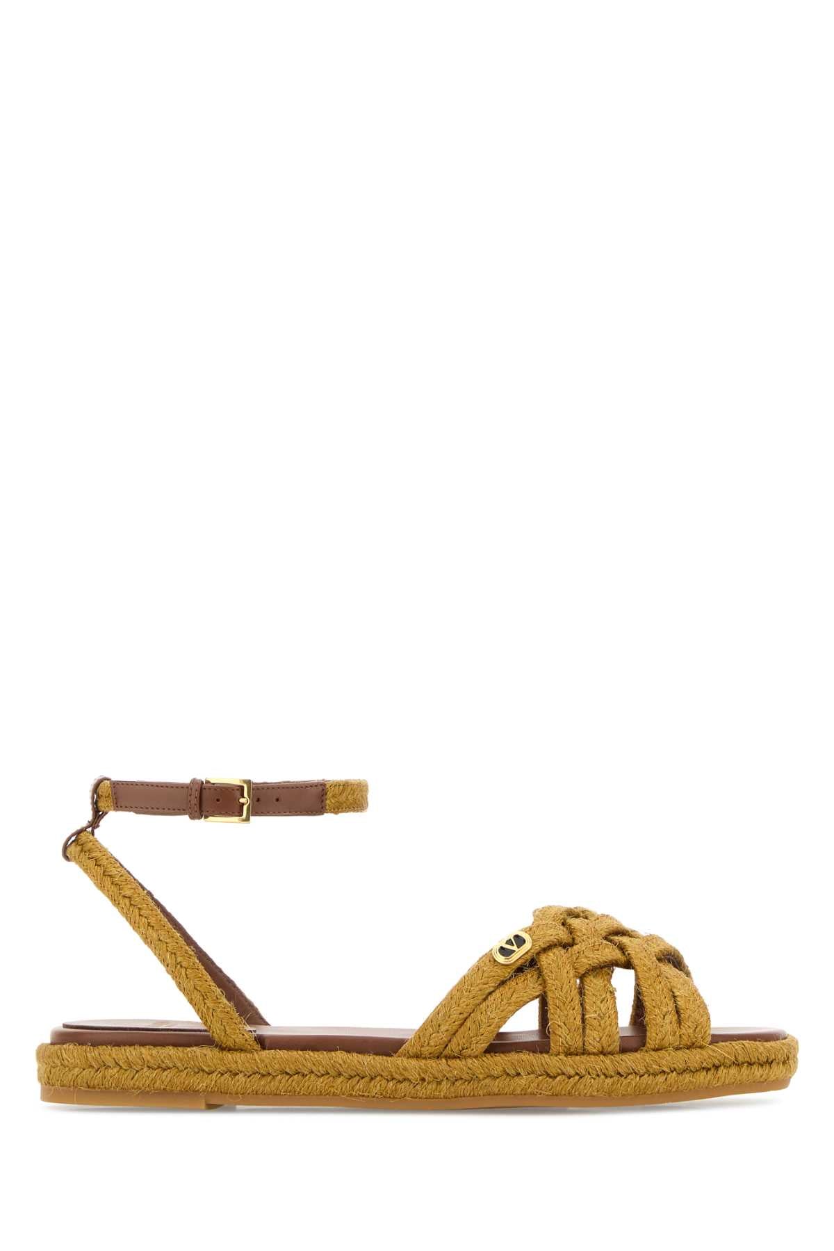 Valentino Garavani Women Mustard Raffia Vlogo Signature Sandals VALENTINO GARAVANI