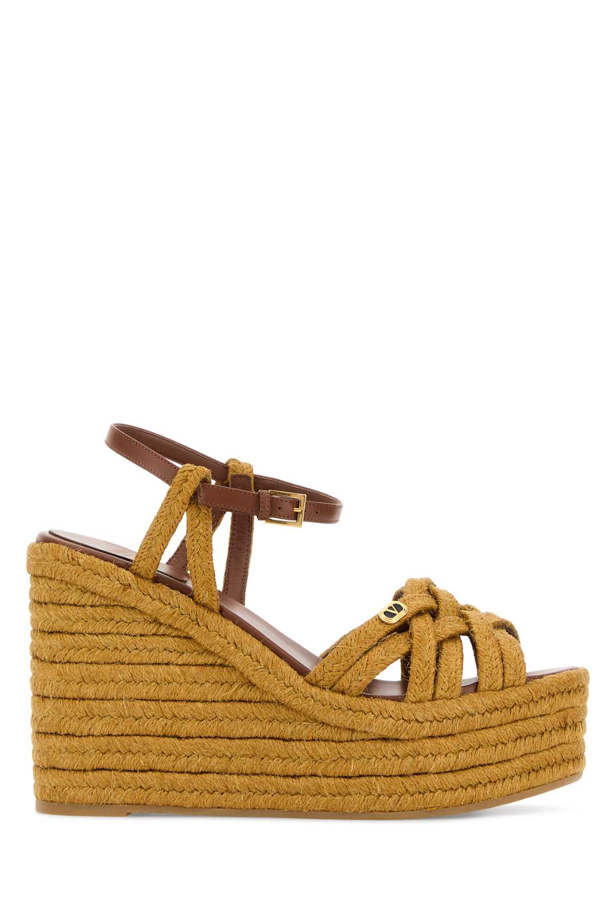 Valentino Garavani Women Mustard Raffia Vlogo Signature Wedges VALENTINO GARAVANI