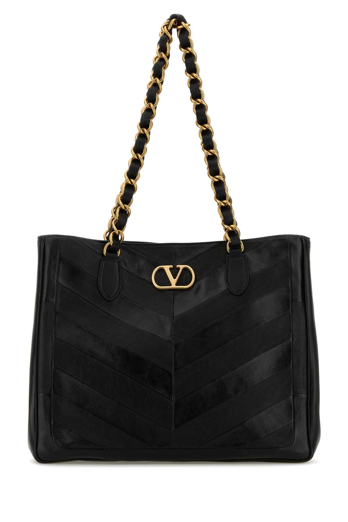 Valentino Garavani Women Black Leather Laseine Shopping Bag VALENTINO GARAVANI