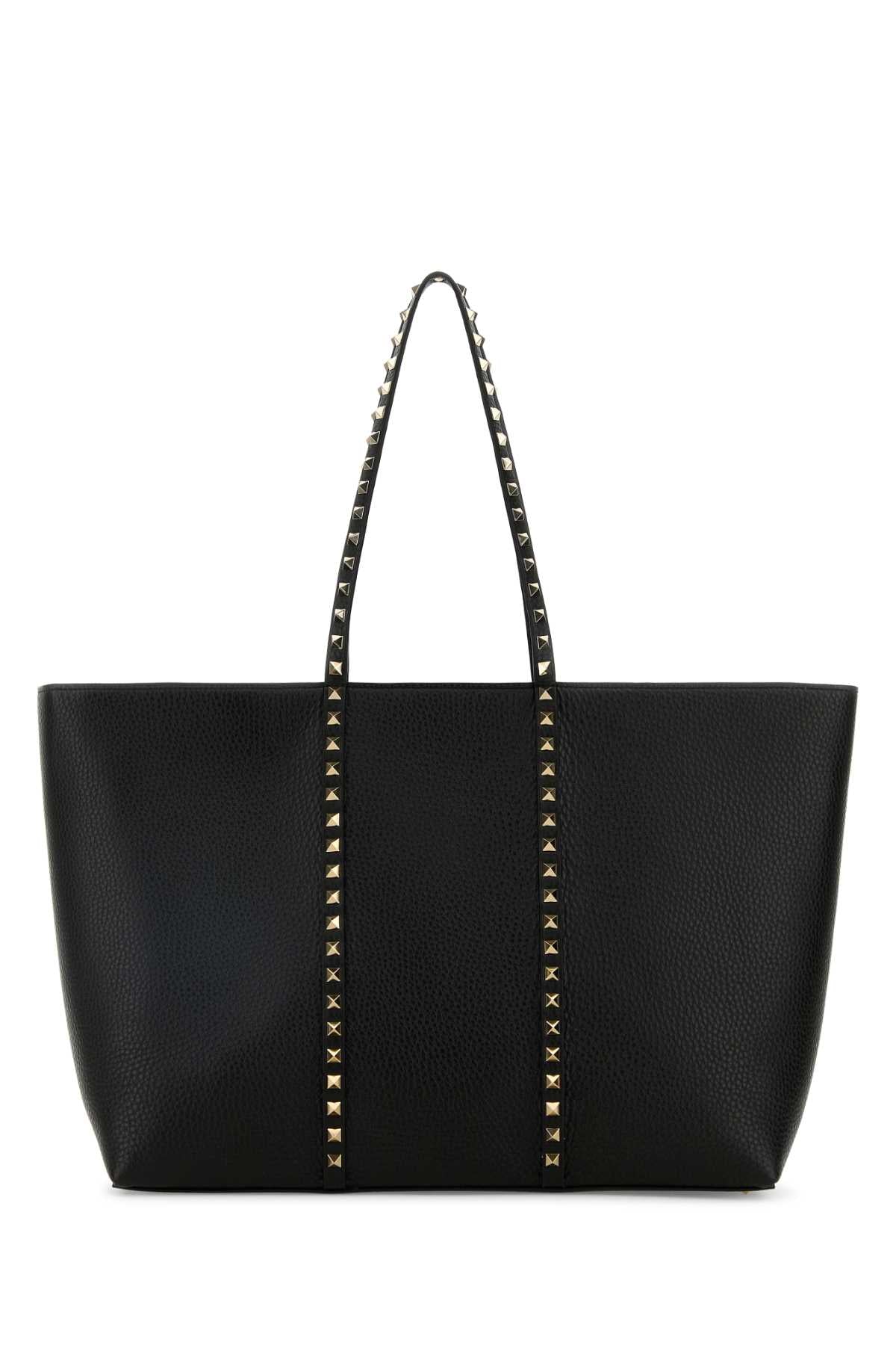 Valentino Garavani Women Black Leather Medium Rockstud Shopping Bag VALENTINO GARAVANI