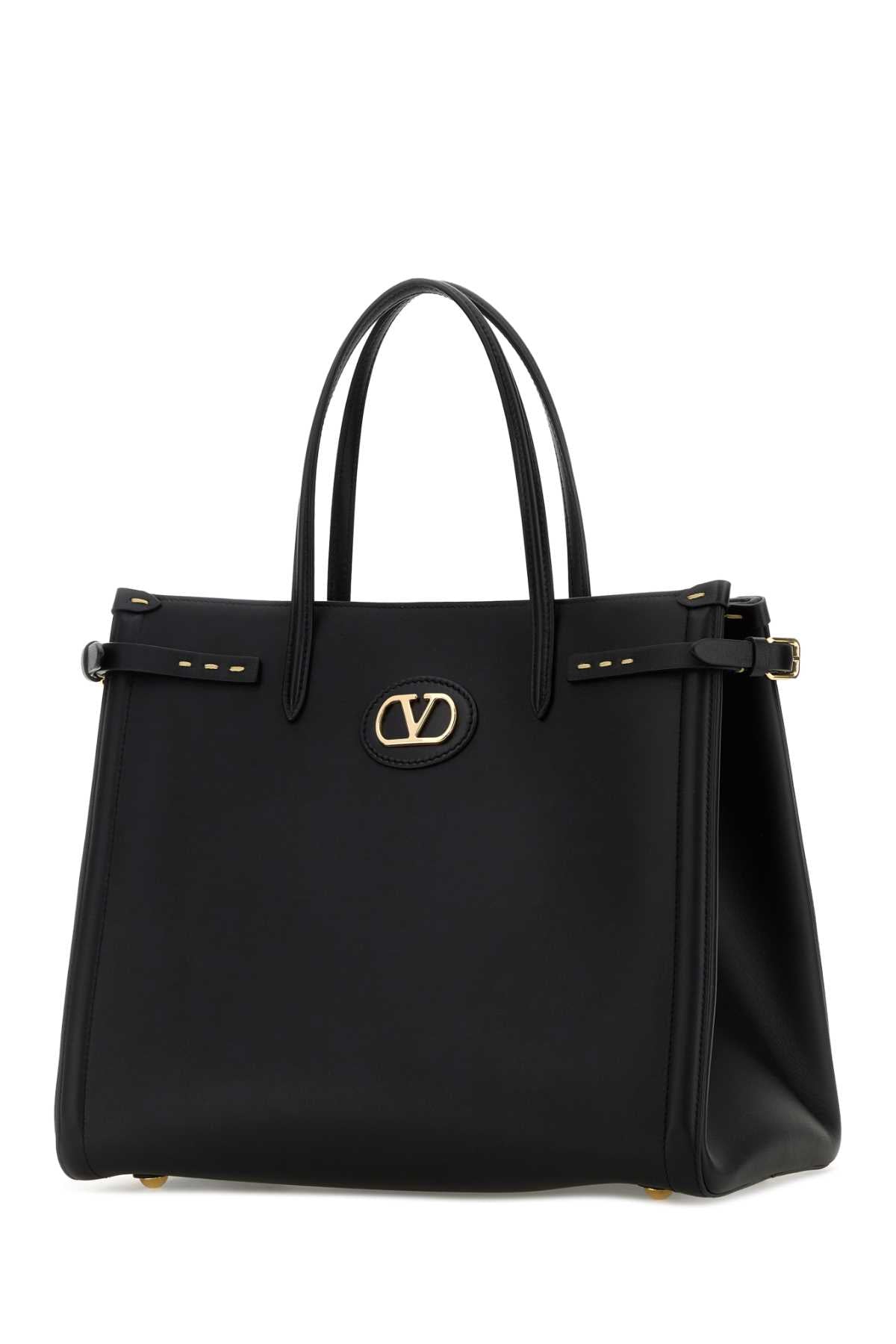 Valentino Garavani Women Black Leather Vlogo Signature Shopping Bag VALENTINO GARAVANI