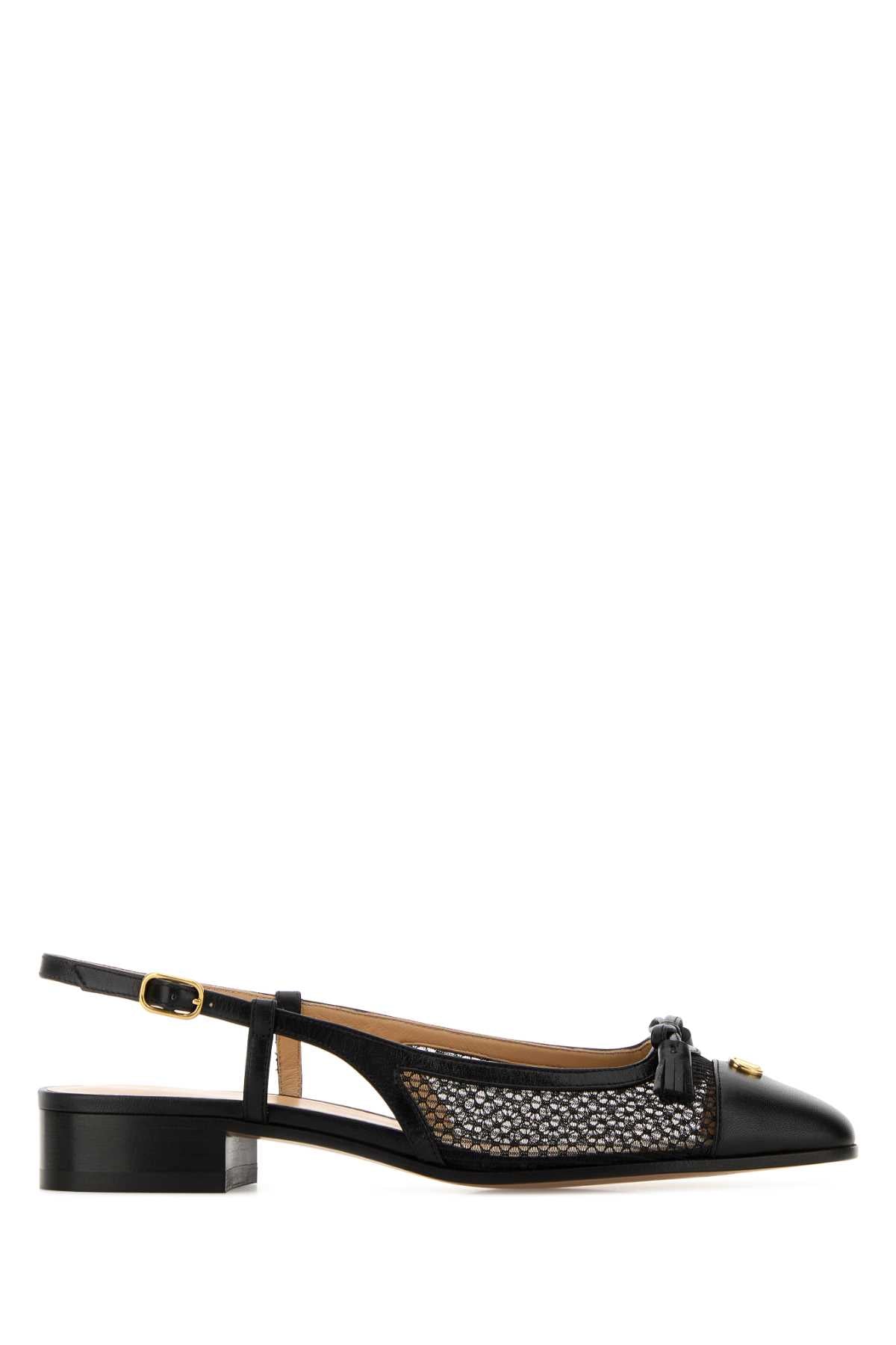 Valentino Garavani Women Black Mesh And Leather Ballerinas VALENTINO GARAVANI