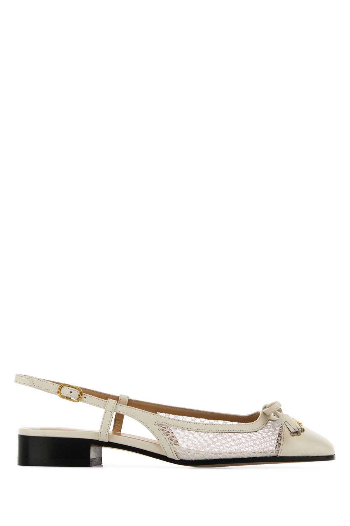 Valentino Garavani Women Ivory Mesh And Leather Ballerinas VALENTINO GARAVANI