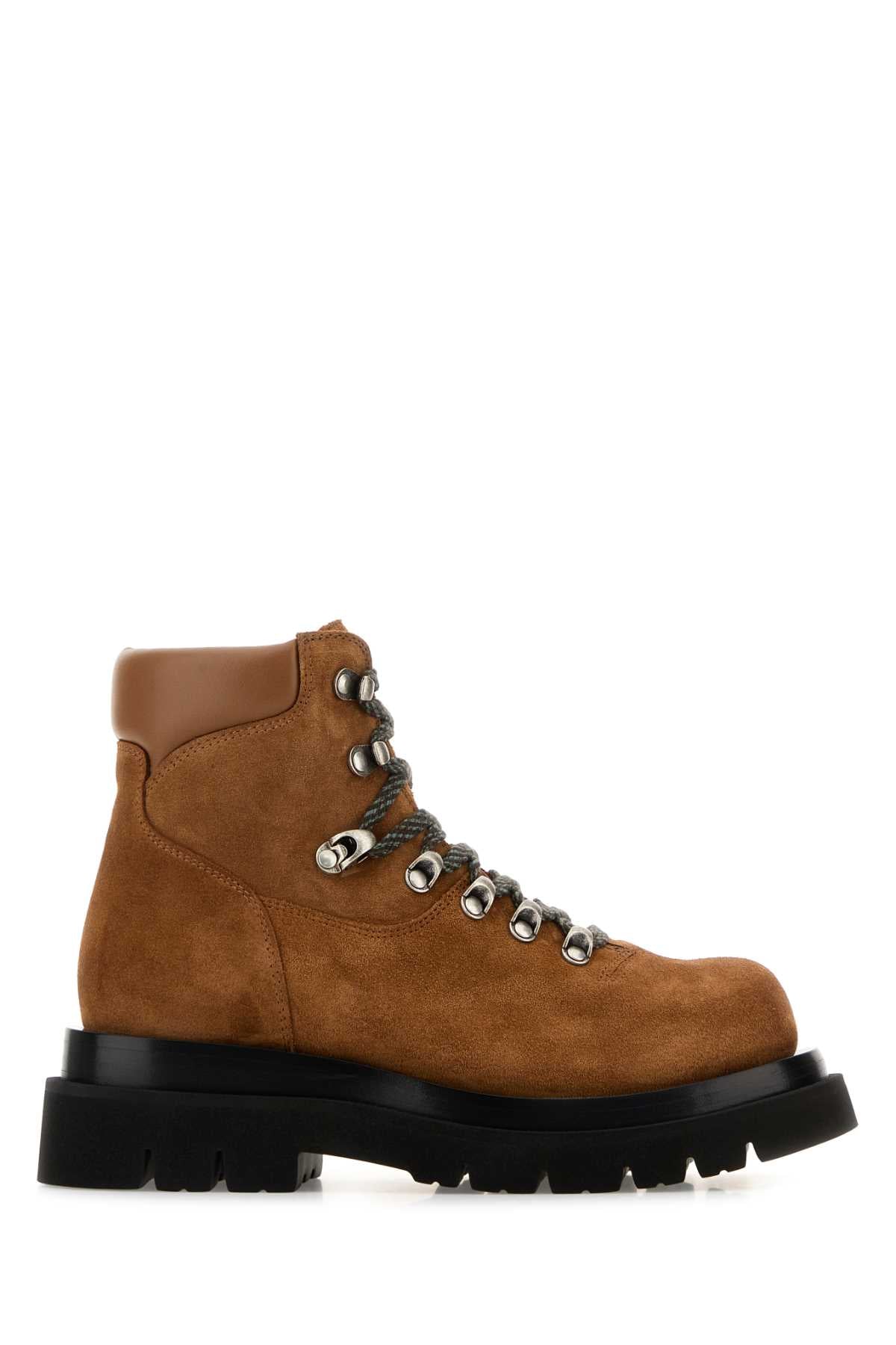 Bottega Veneta Women Caramel Suede Lug Ankle Boots BOTTEGA VENETA