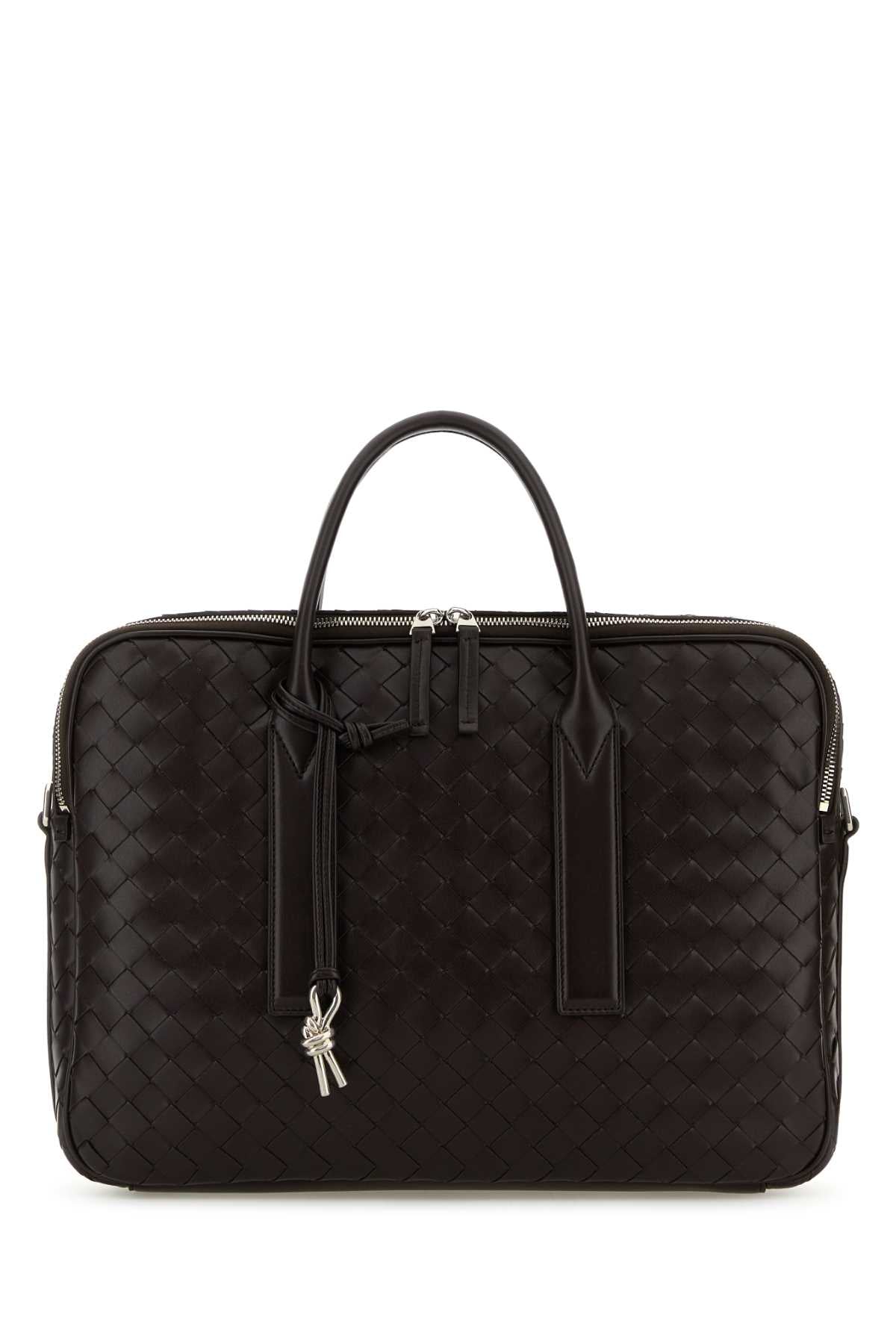 Bottega Veneta Men Dark Brown Leather Getaway Briefcase BOTTEGA VENETA