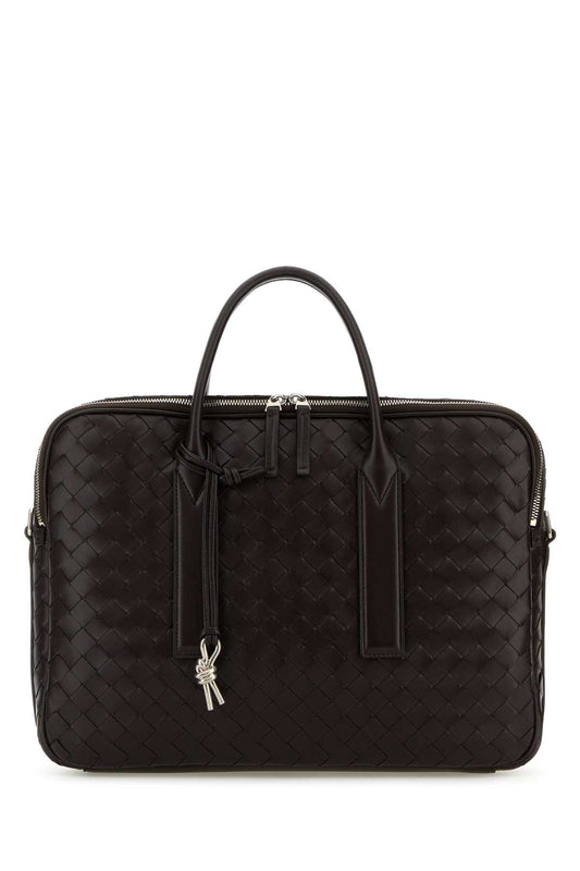 Bottega Veneta Men Dark Brown Leather Getaway Briefcase BOTTEGA VENETA
