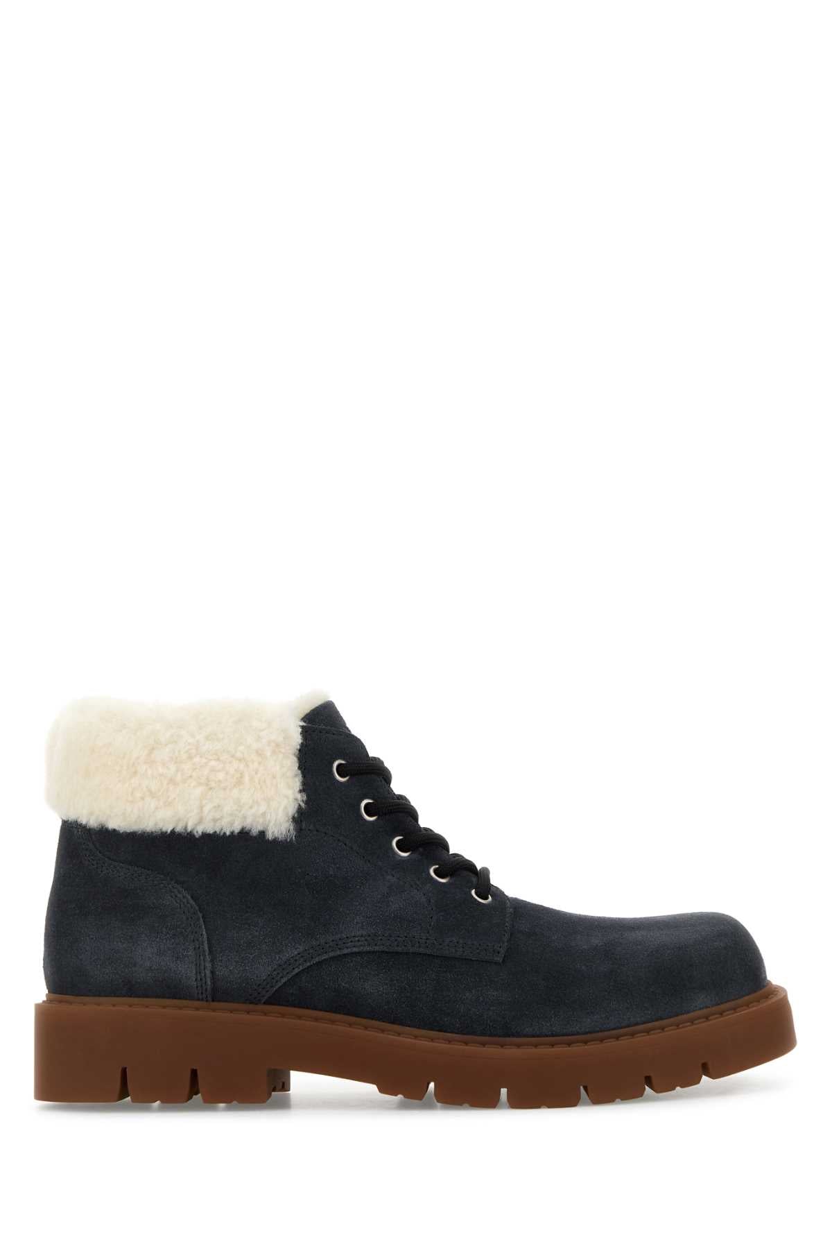 Bottega Veneta Men Denim Blue Suede Haddock Ankle Boots BOTTEGA VENETA