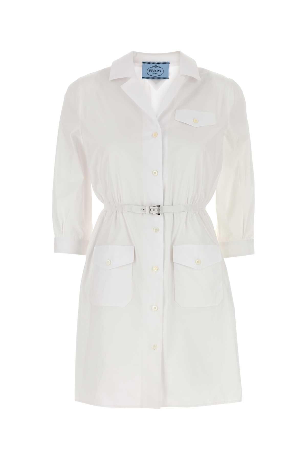 Prada Women White Poplin Shirt Dress PRADA