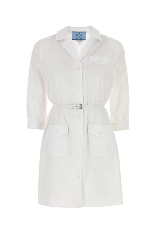 Prada Women White Poplin Shirt Dress PRADA
